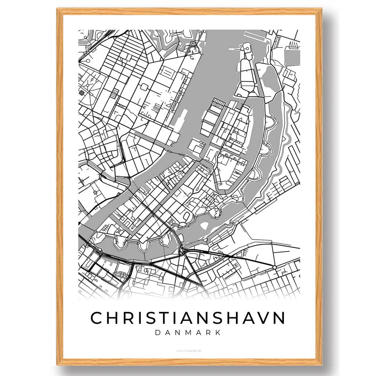 Christianshavn by plakat - hvid (Størrelse: M - 30x40cm)