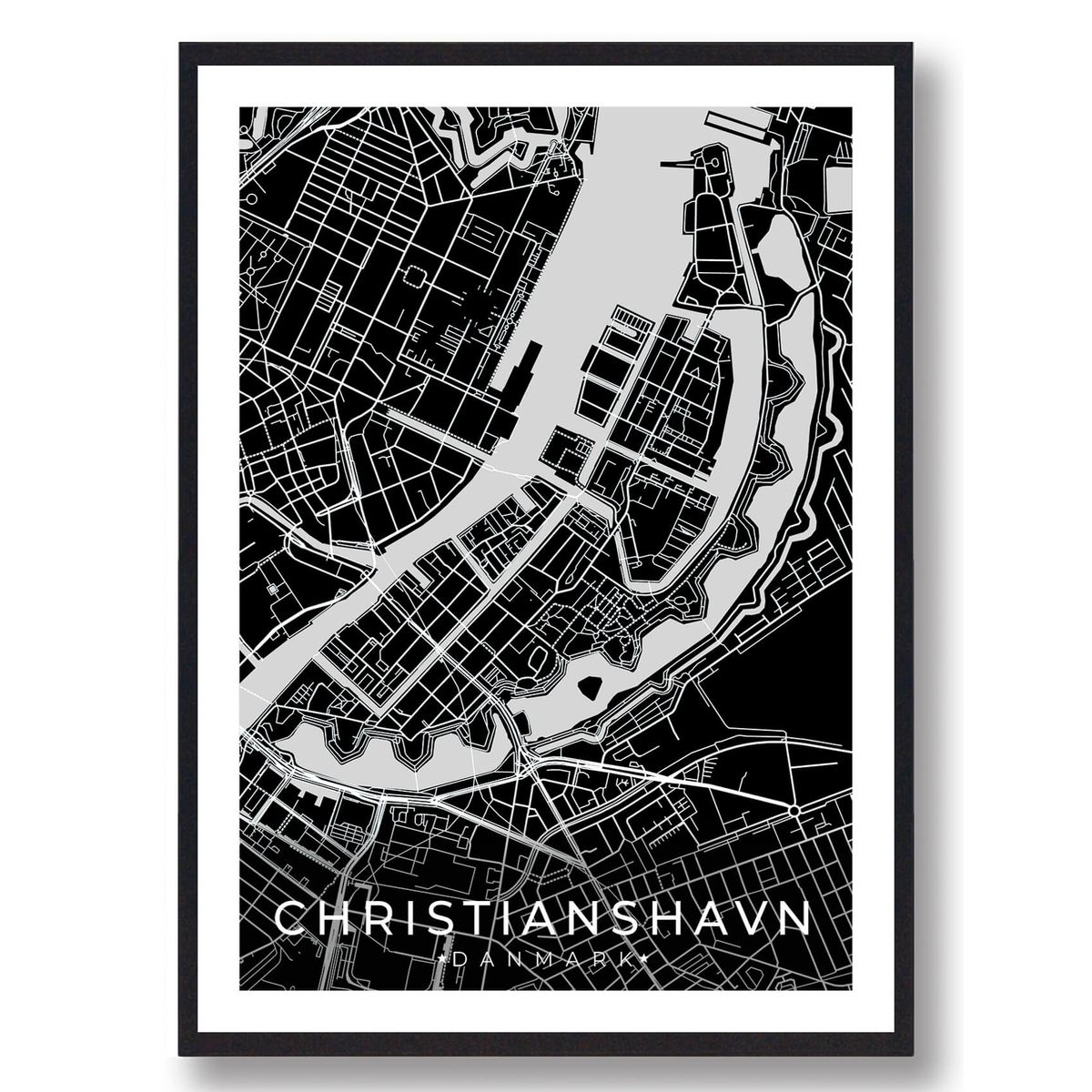 Christianshavn by plakat - sort (Størrelse: M - 30x40cm)