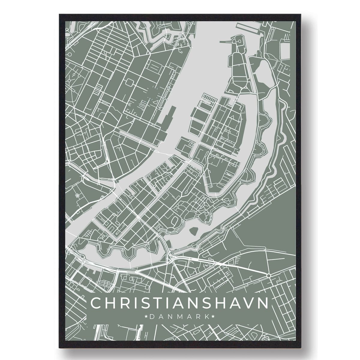 Christianshavn byplakat - grøn (Størrelse: S - 21x29,7cm (A4))