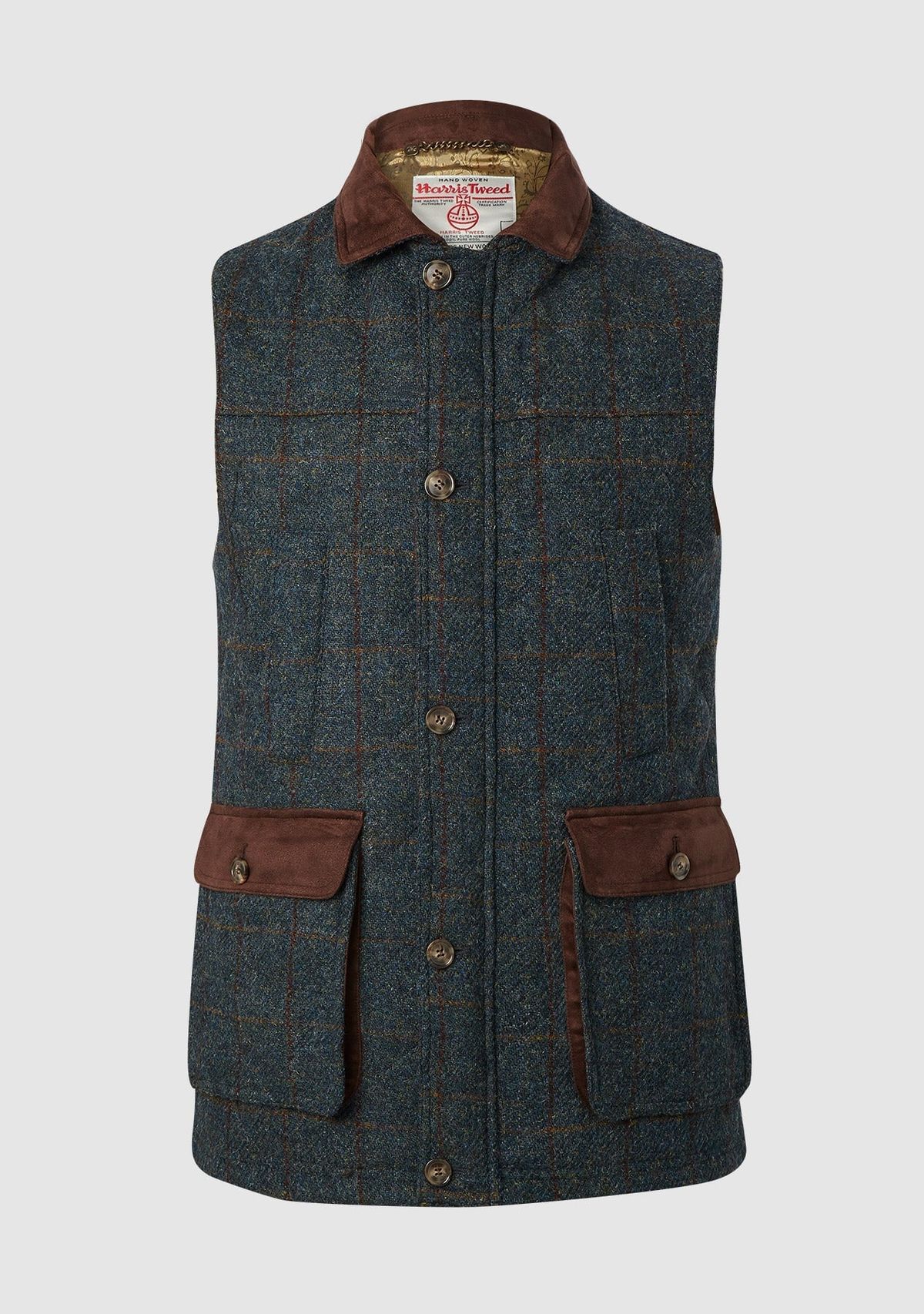 Chuck Gilet vest, blå multitern, Harris Tweed - 3XL(UK50/52)