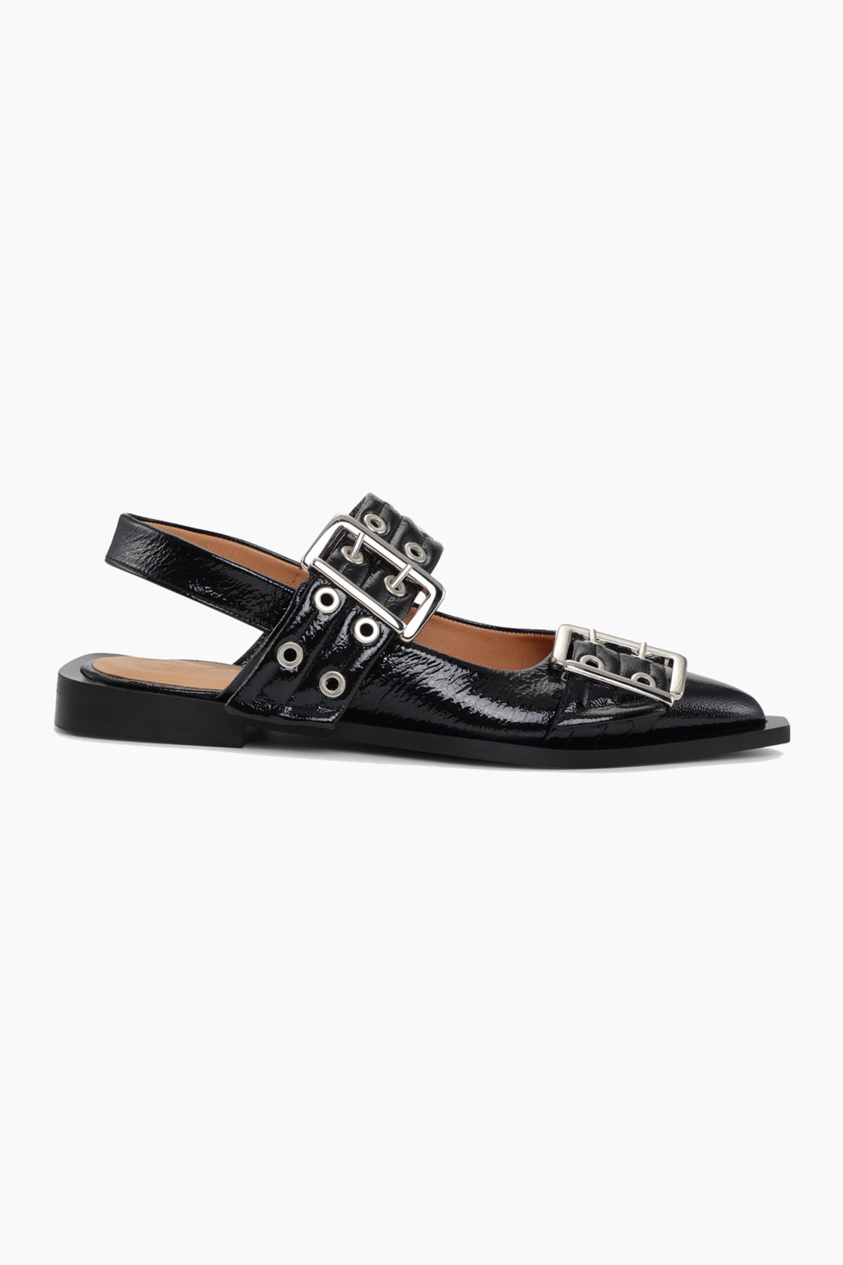 Chunky Buckle Ballerina Naplack S2312 - Black - GANNI - Sort 40