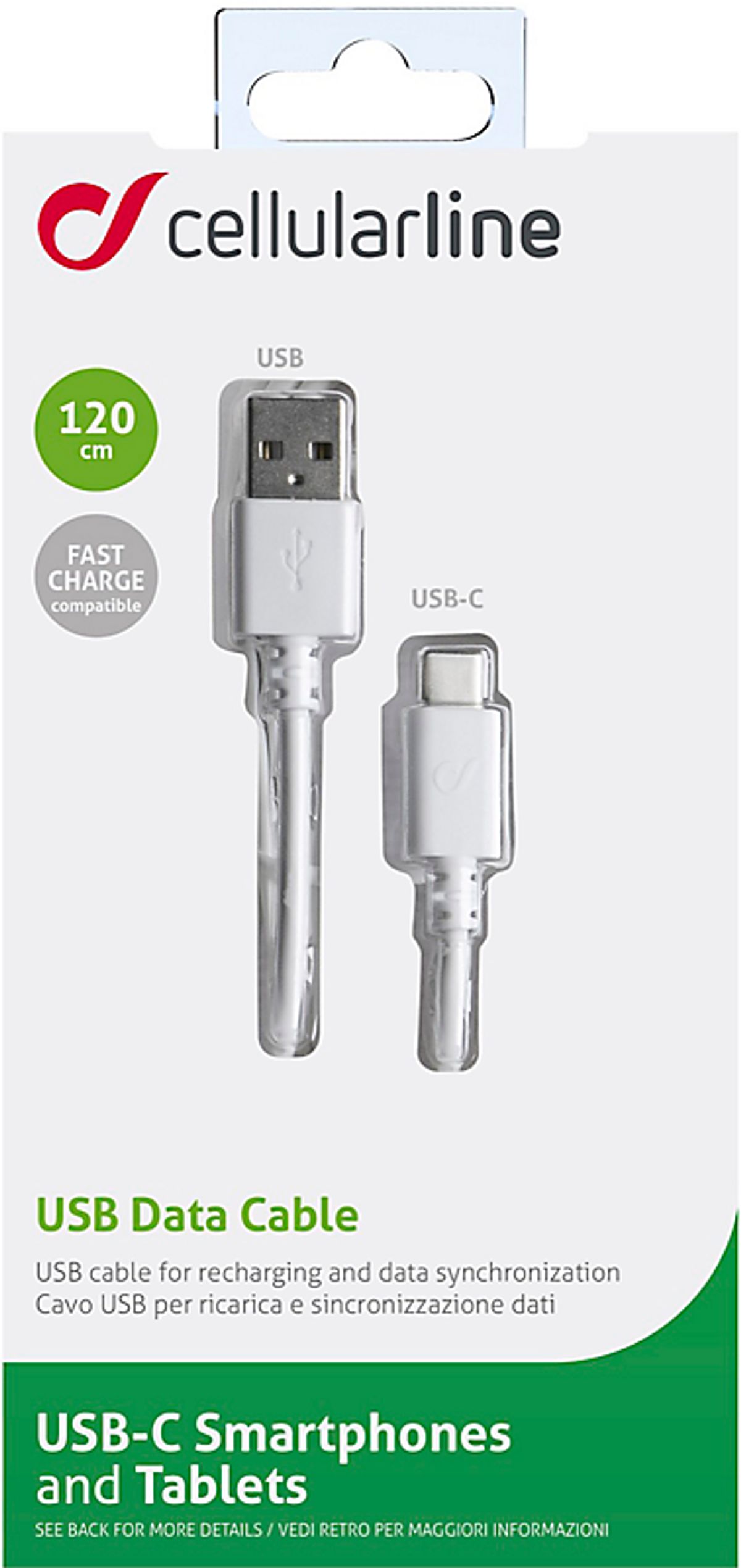 CL Oplade- og datakabel USB C. 1,2mtr. med fast charge