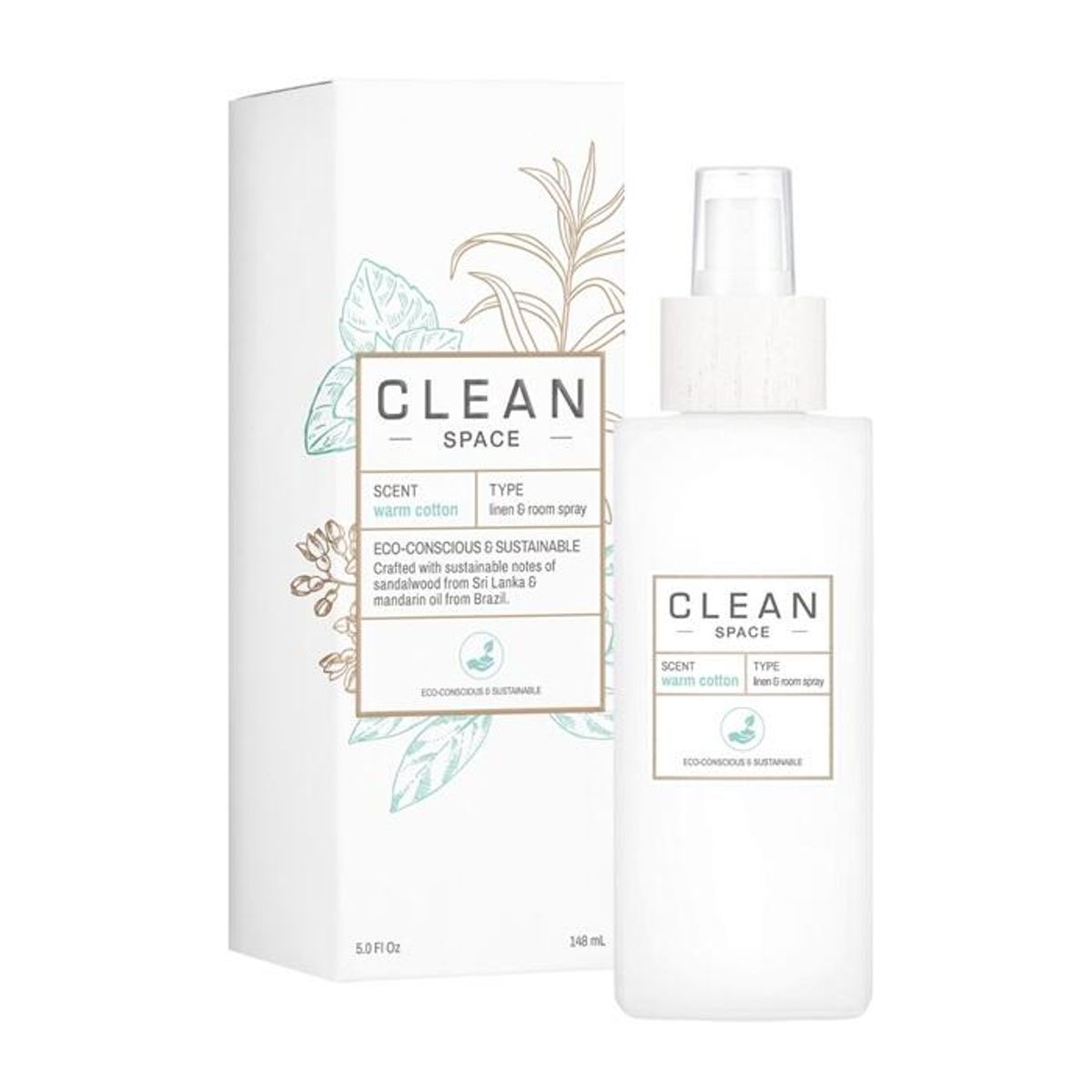 CLEAN SPACE Warm Cotton Linen & Room Spray, 148 ml.