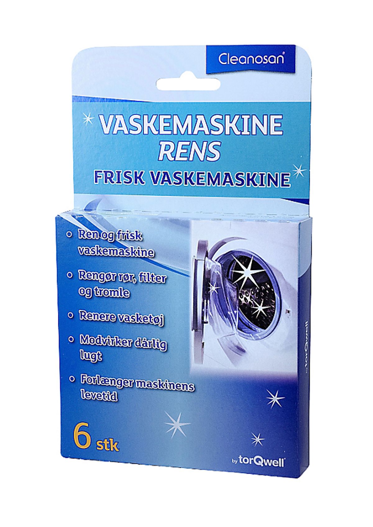 Cleanosan vaskemaskinerens rengører rør, filtre & tromle, pakke a 6stk tabs