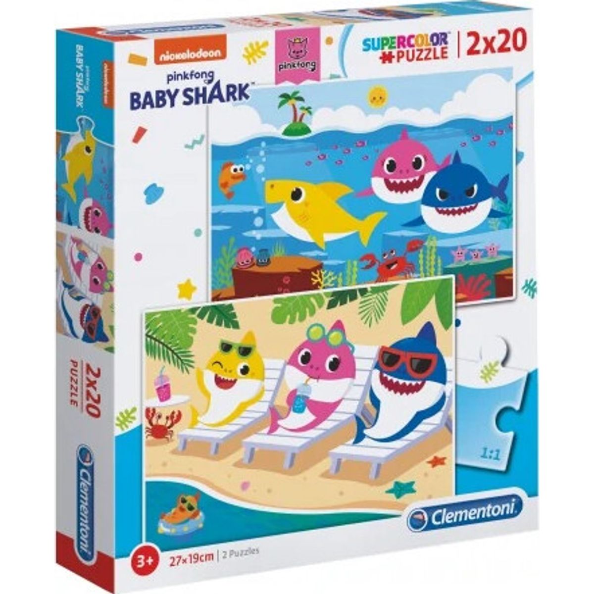 Clementoni Puslespil - Baby Shark - Super Color - 2x20 Brikker