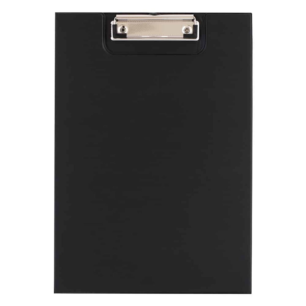 Clipboard A4 sort med klemme, med forside