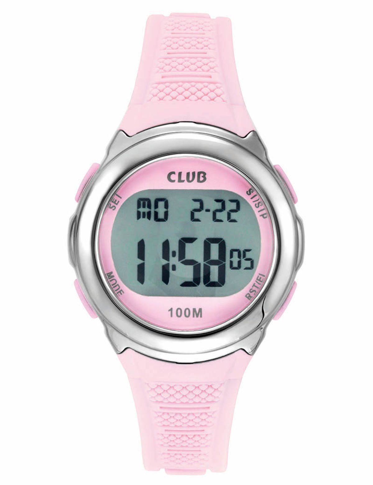 CLUB PIGE DIGITAL 100M STOPUR/DAG-DATO ALARM M PINK REM