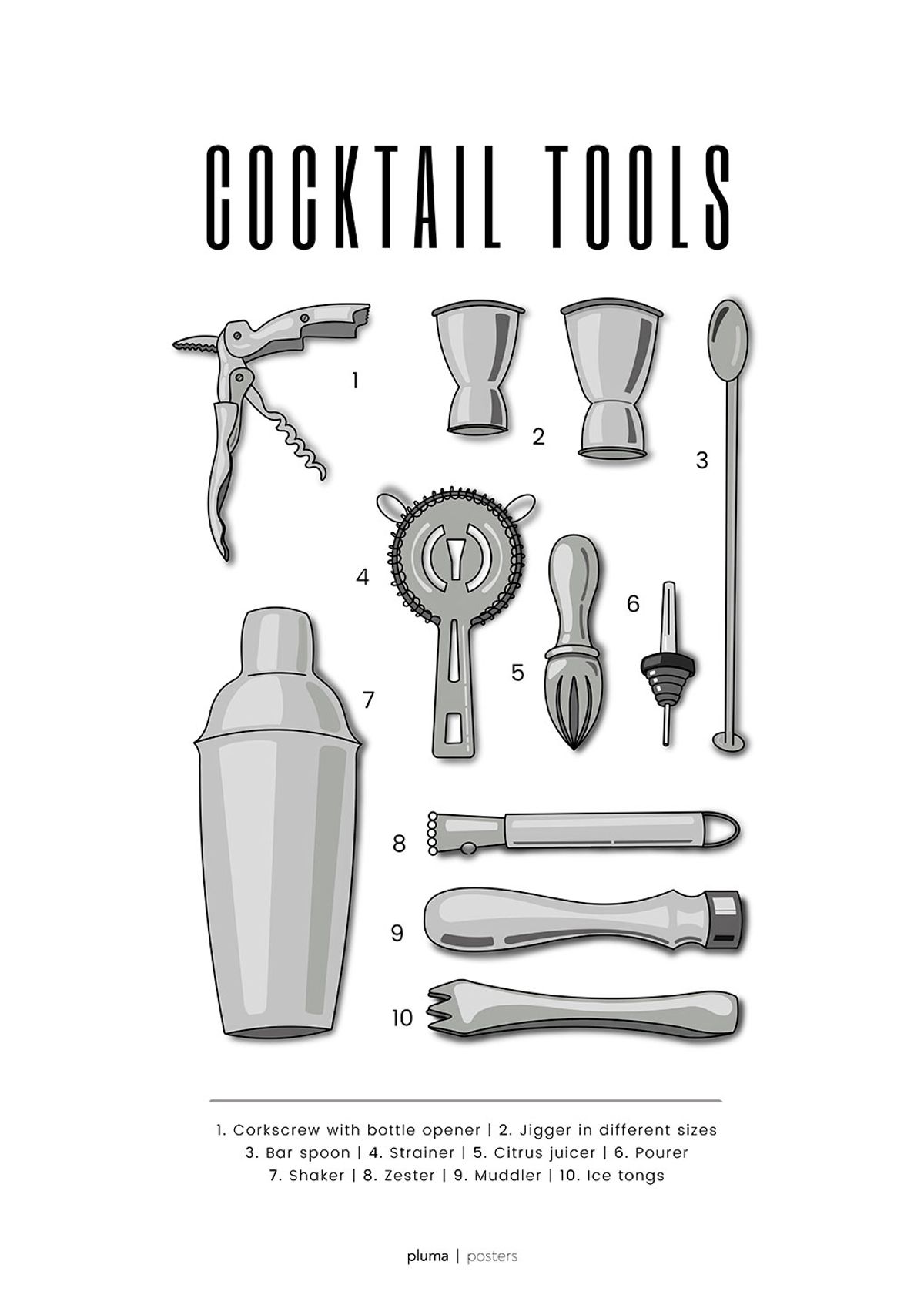 Cocktail tools af Pluma Posters