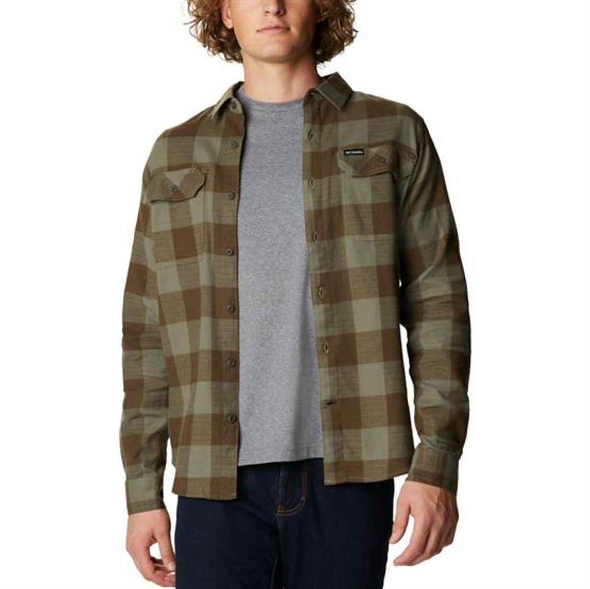 Columbia Flare Gun Stretch Flannel Mens, Stone Green Check