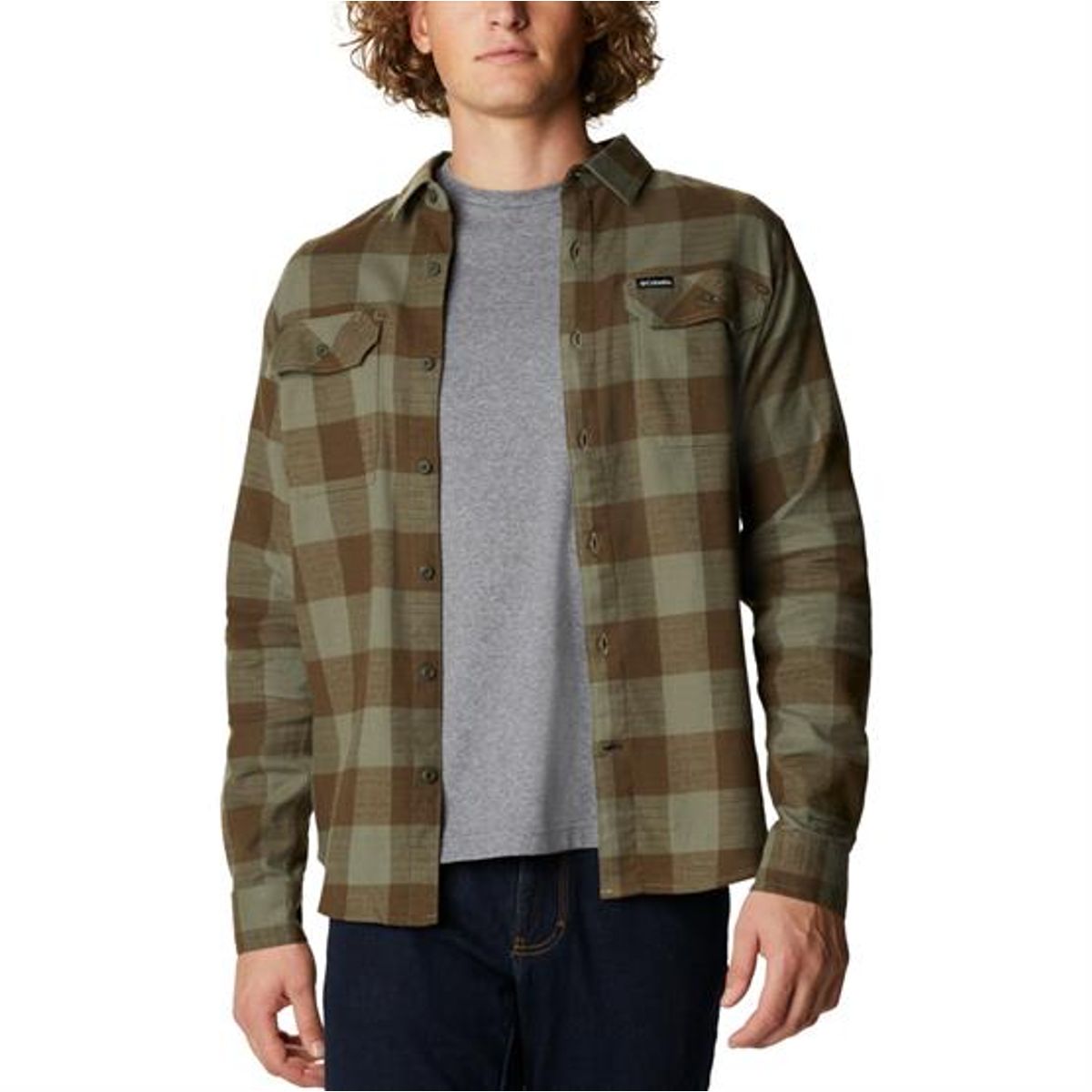 Columbia Flare Gun Stretch Flannel Mens, Stone Green Check