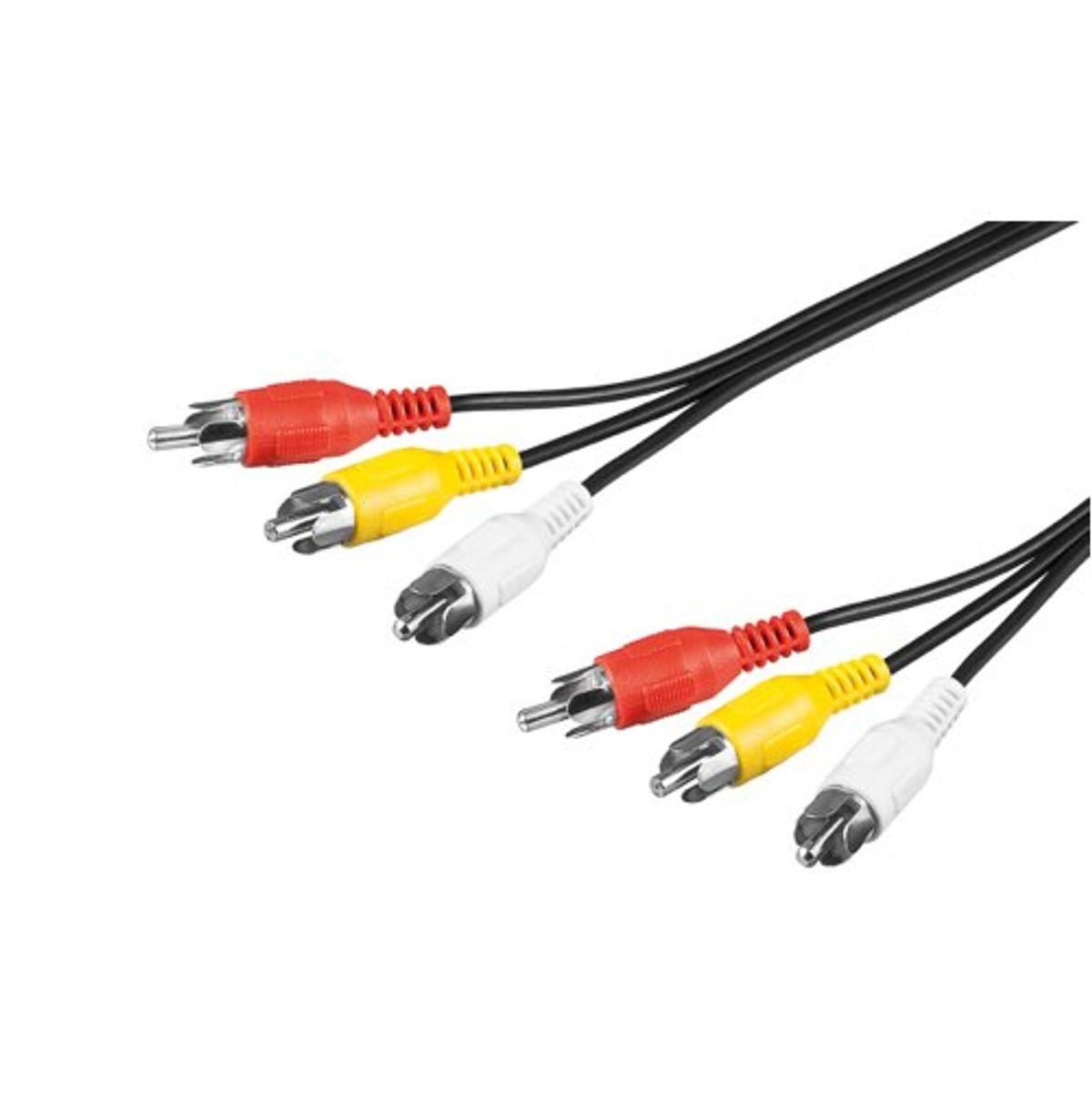 Composite Video kabel m/lyd (3xRCA) (Han-Han) (Gul/Sort) - 10,0 m - Goobay