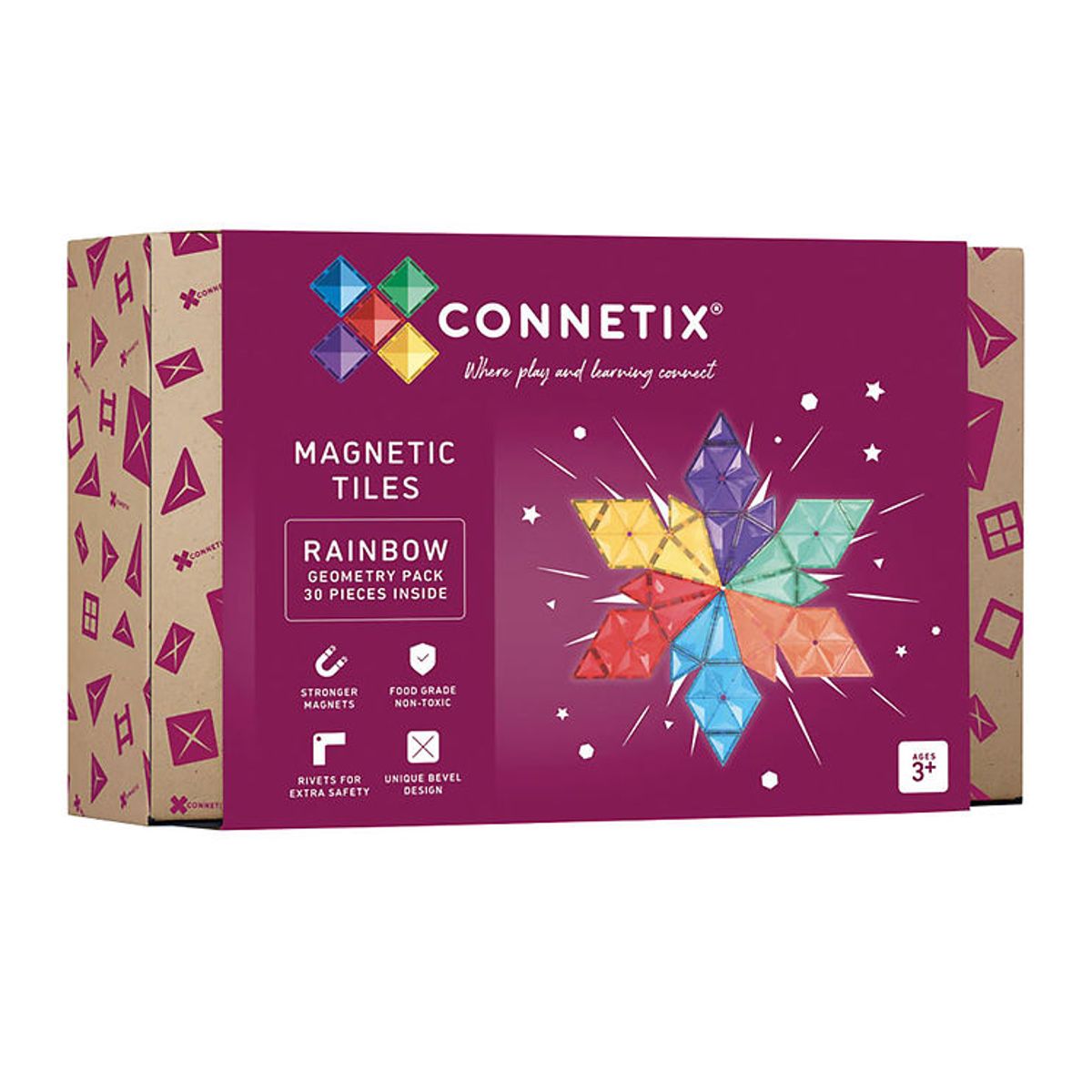 Connetix Magnetsæt - 30 Dele - Rainbow Geometry Pack