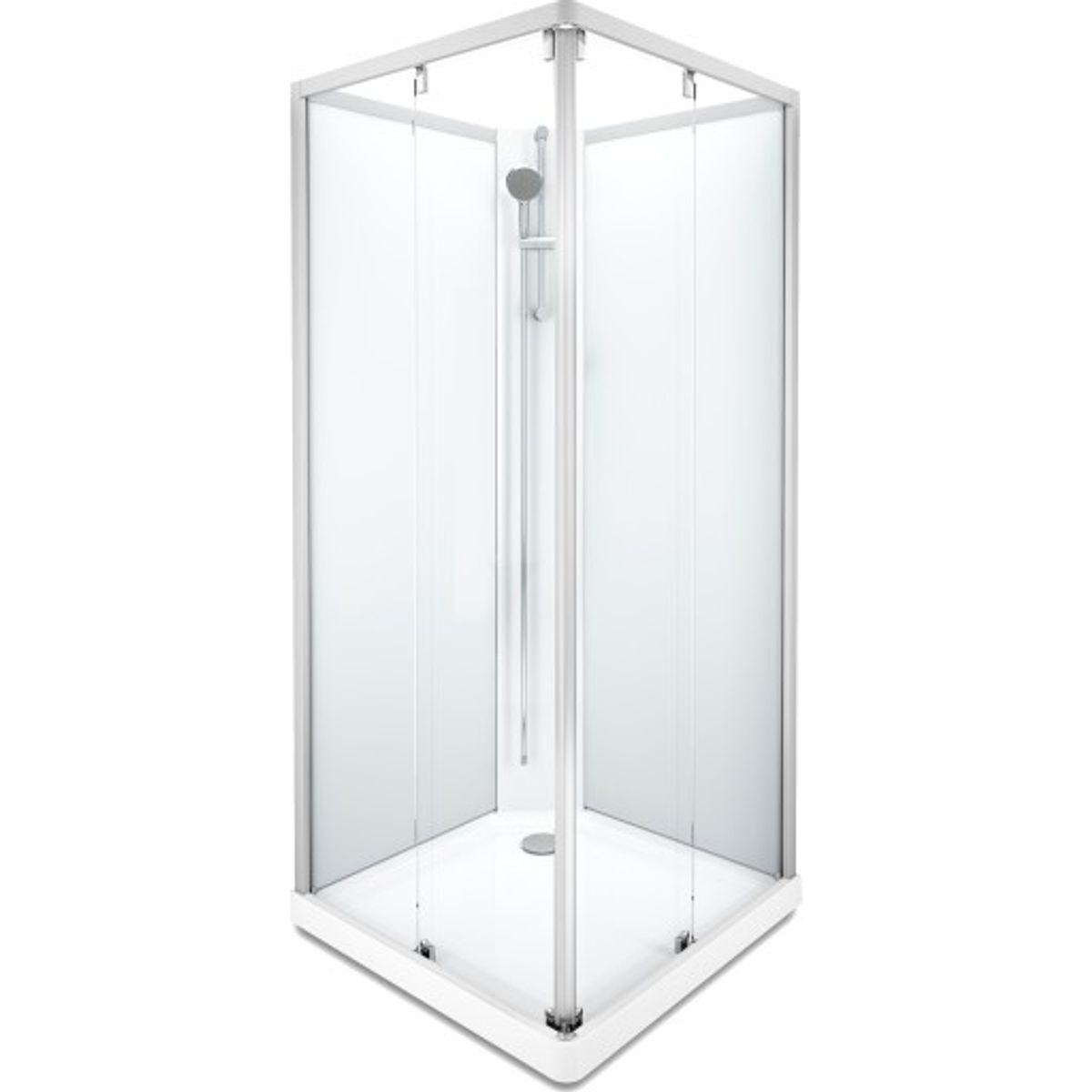 Contura Showerama brusekabine-pakke, 90x90 cm, børstet aluminiums profil, klart/frostet glas