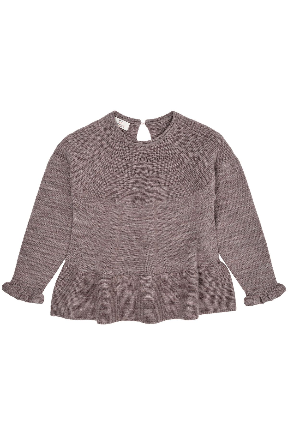 Copenhagen Colors Merino Strik Bluse med flæse - Natural Melange - 86 cm