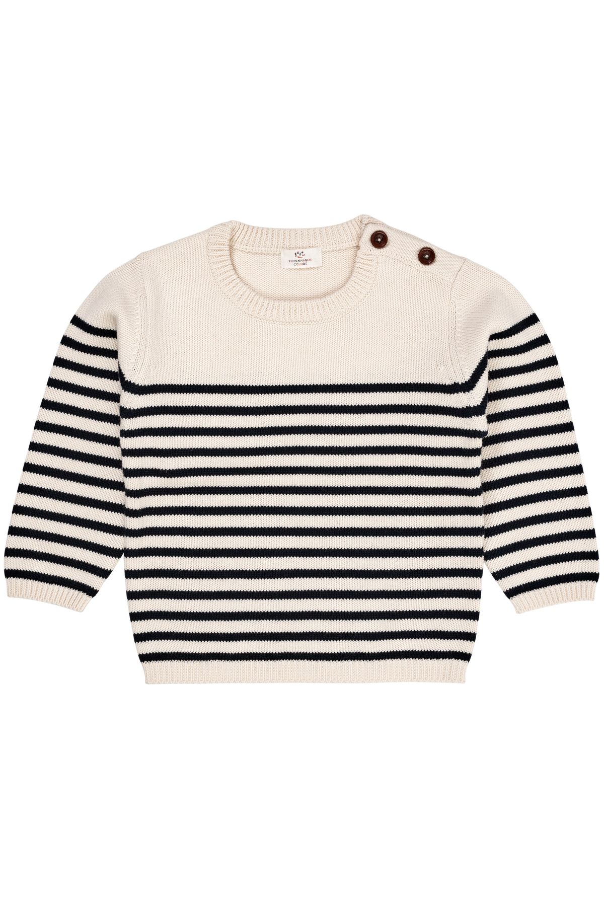 Copenhagen Colors Strik Bluse med Striber - Cream/Navy - 92 cm