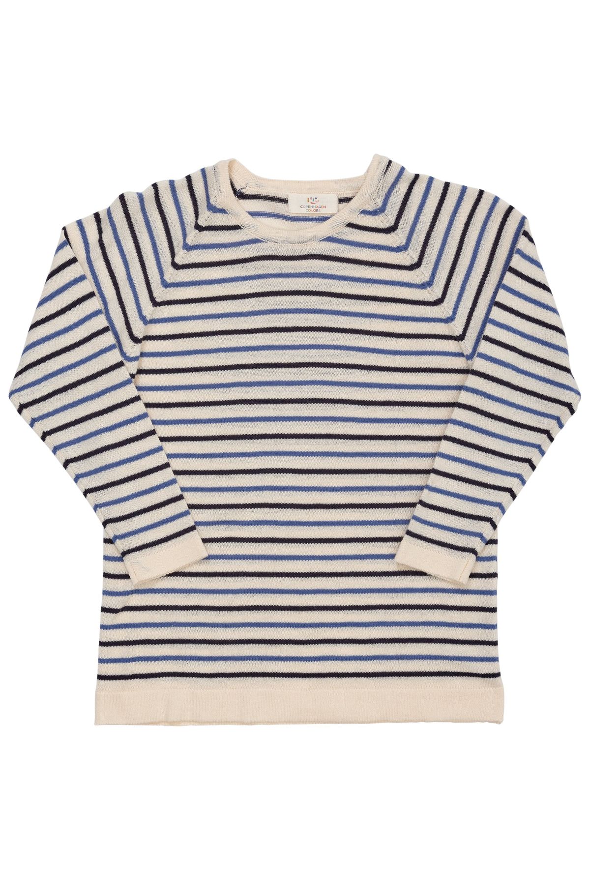 Copenhagen Colors Strik Bluse med Striber - Cream/Navy/Skyblue - 80 cm