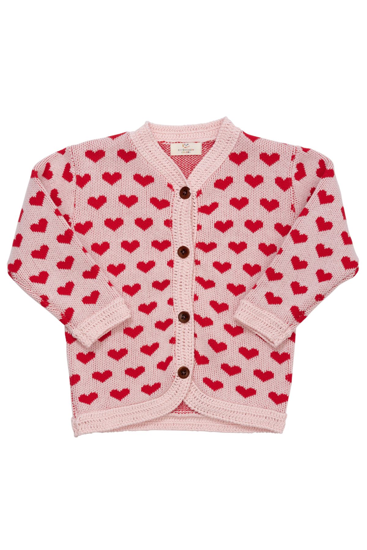 Copenhagen Colors Strik Cardigan med hjerter - Dusty Rose - 80 cm