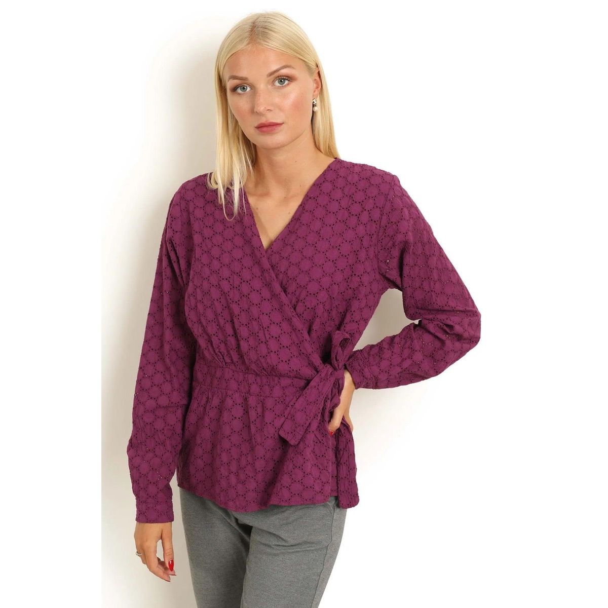 Copenhagen Luxe fuxia broderet slå-om bluse style 1416 - S/M