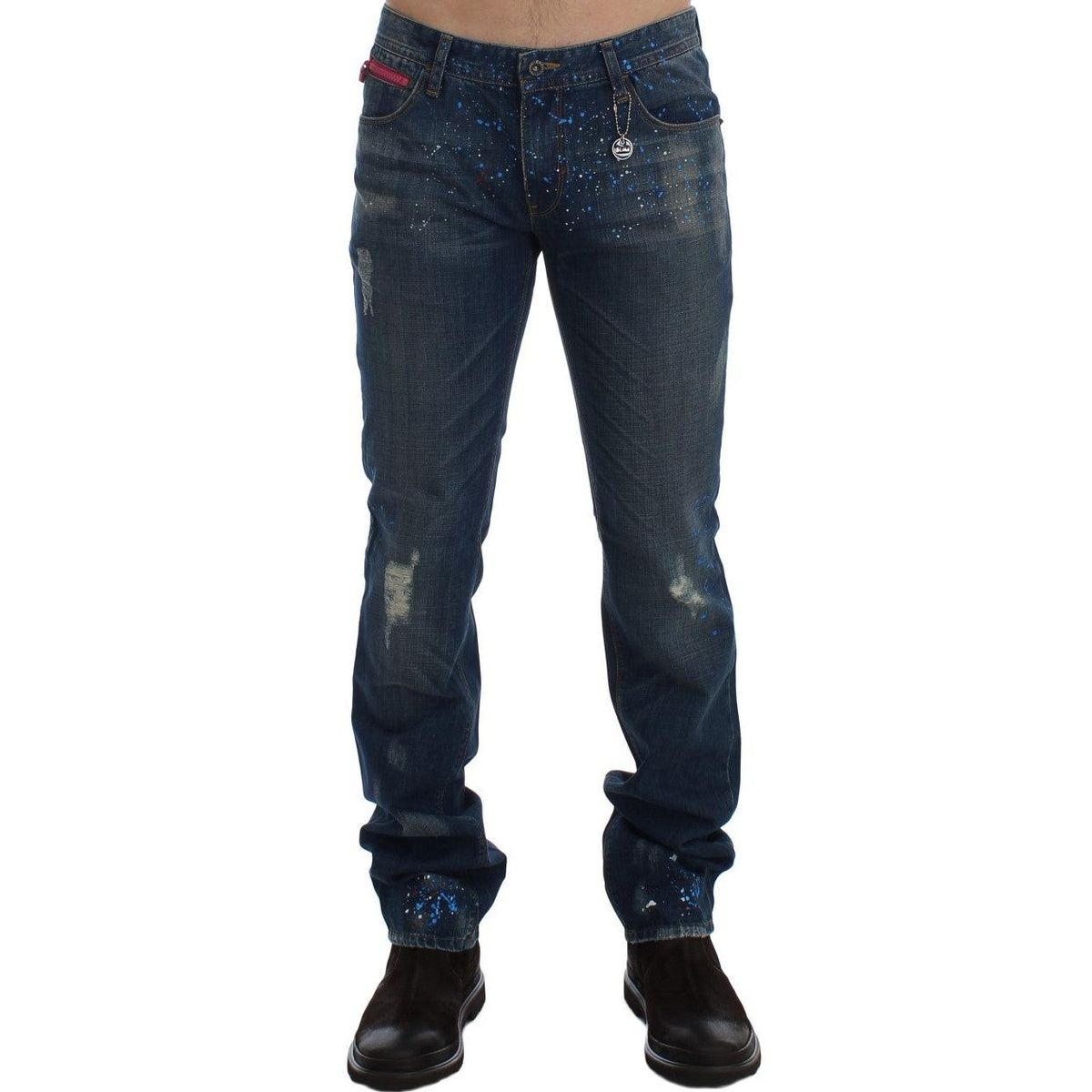 Costume National Chic Blue Wash Painted Slim Fit Jeans