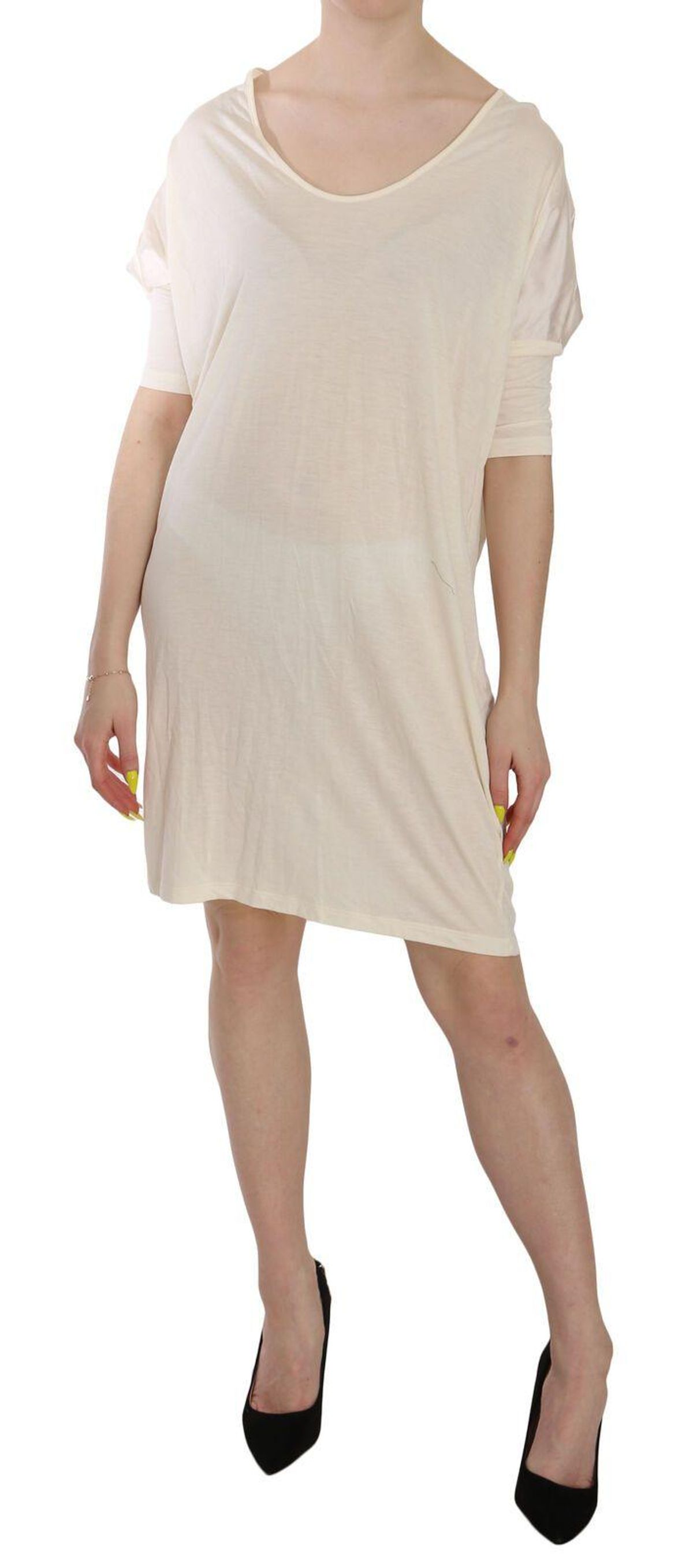 Costume National Chic Cream A-Line Elbow Sleeve Dress