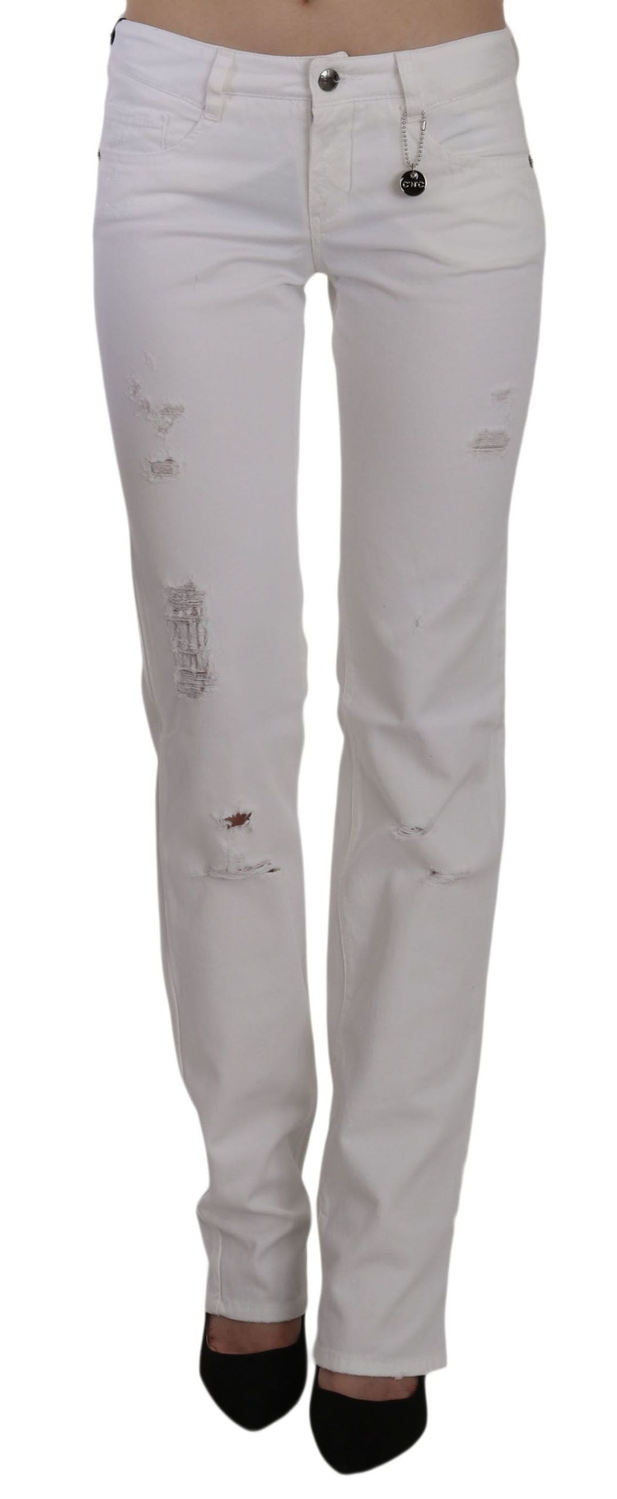 Costume National Chic White Slim Fit Cotton Jeans