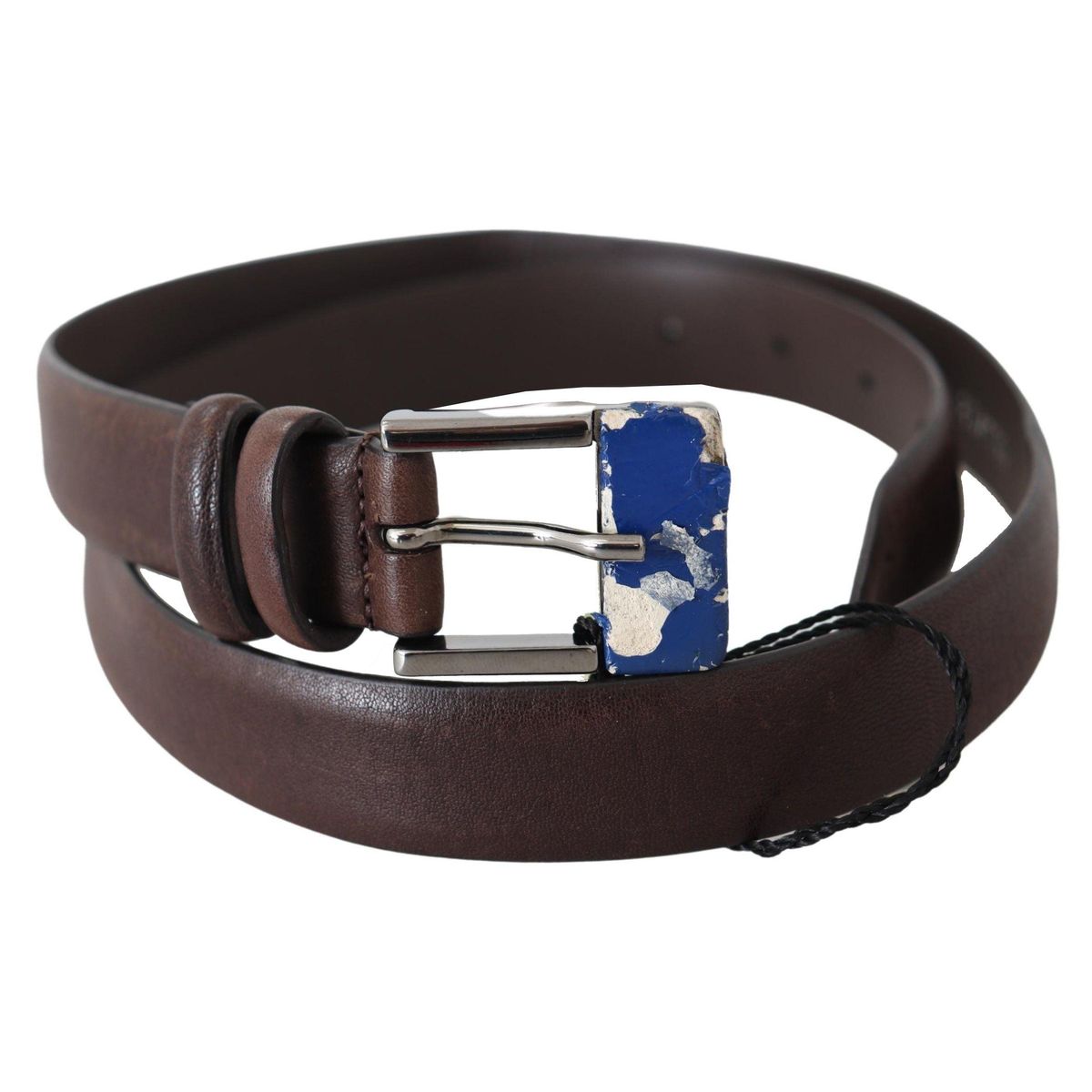 Costume National Elegant Brown Leather Classic Belt with Silver-Tone Buckle