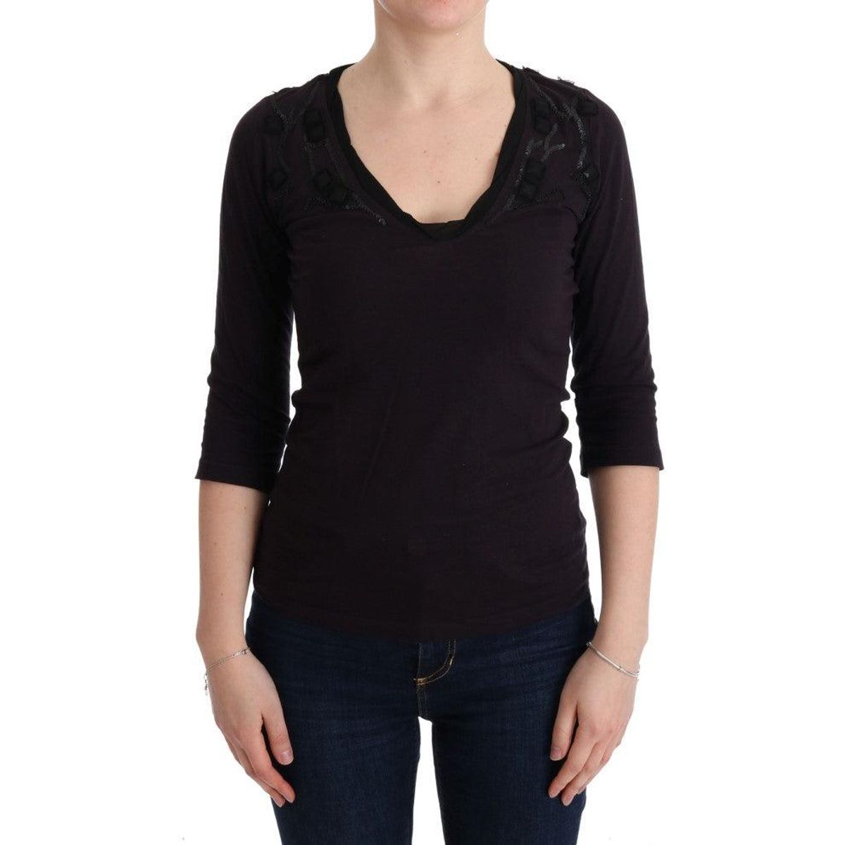 Costume National Elegant Purple V-Neck Blouse Tee