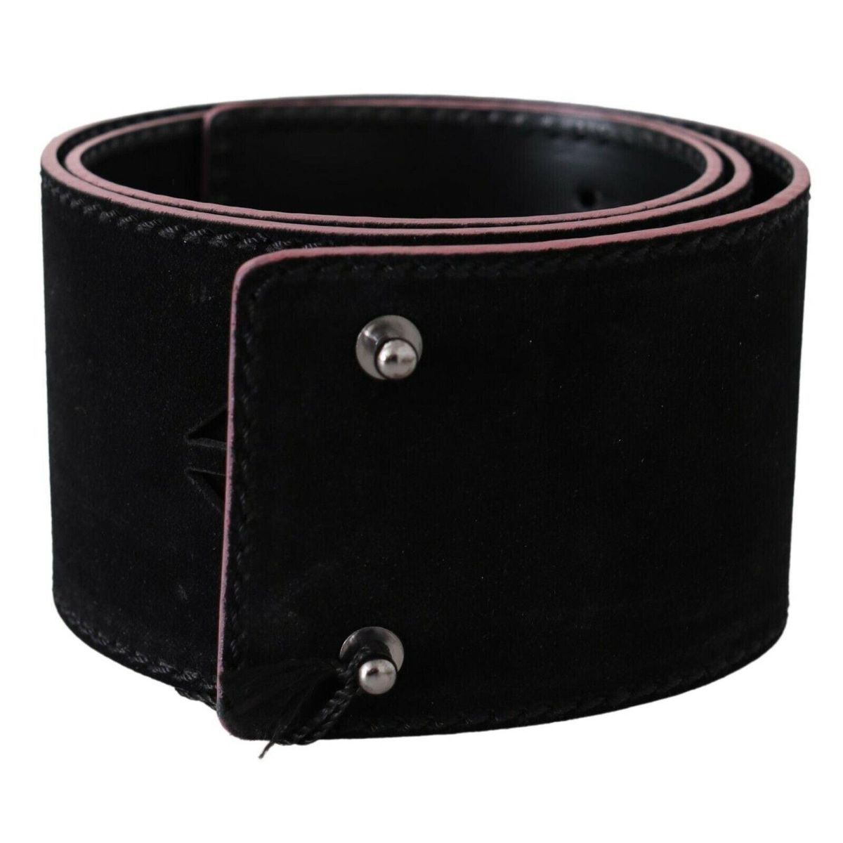 Costume National Elegant Wide Leather Fashion Belt with Metal Accents