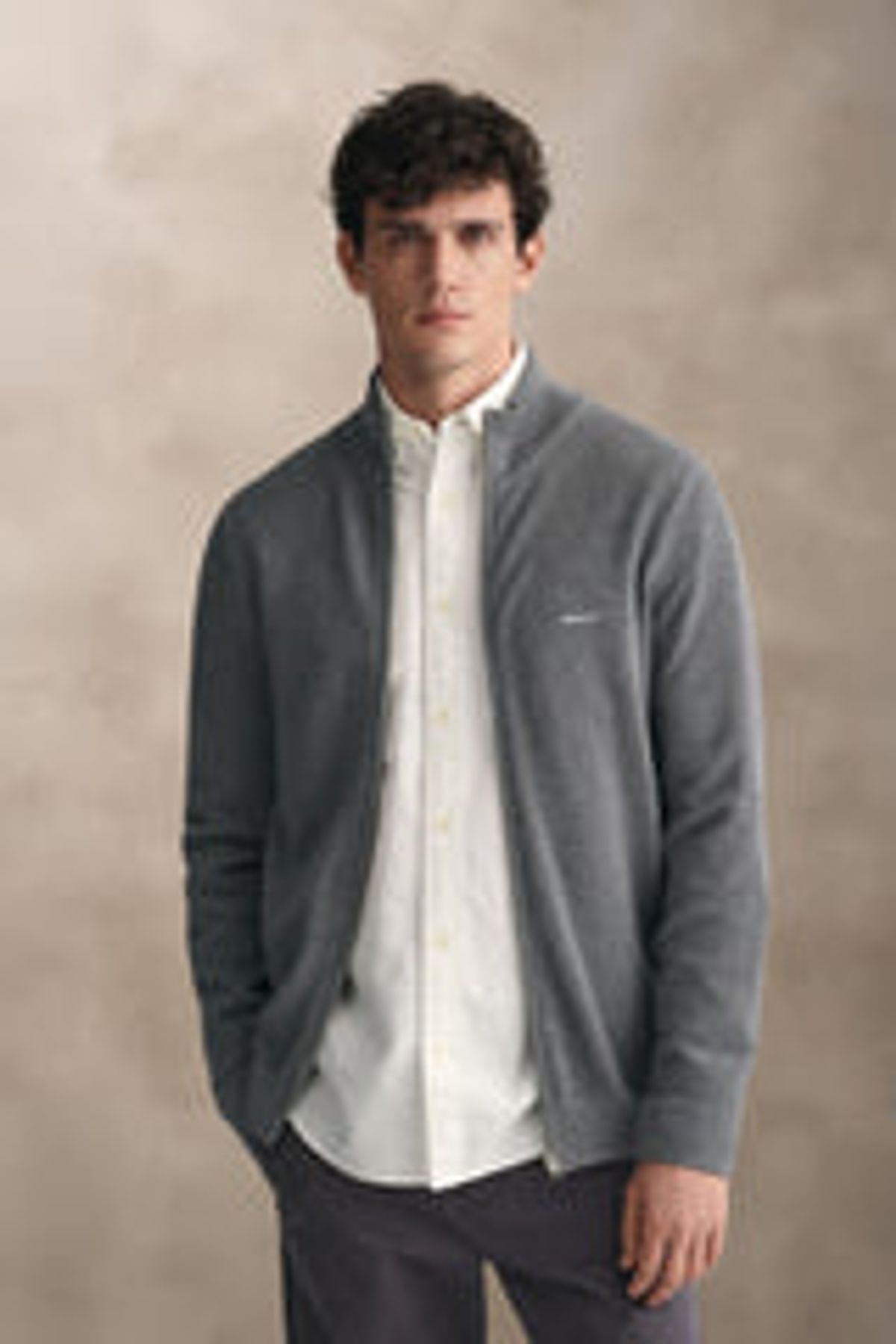 COTTON PIQUE ZIP CARDIGAN