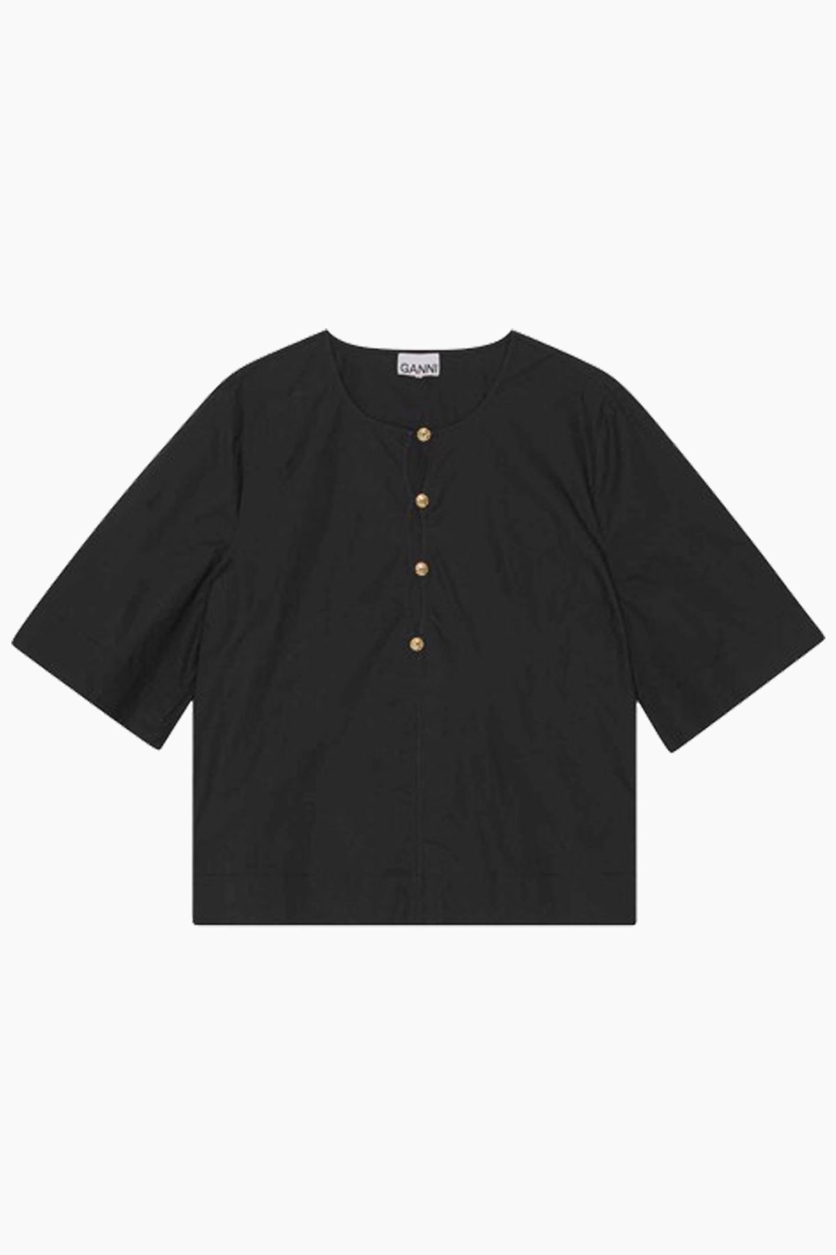 Cotton Poplin Blouse F7923 - Black - GANNI - Sort XS