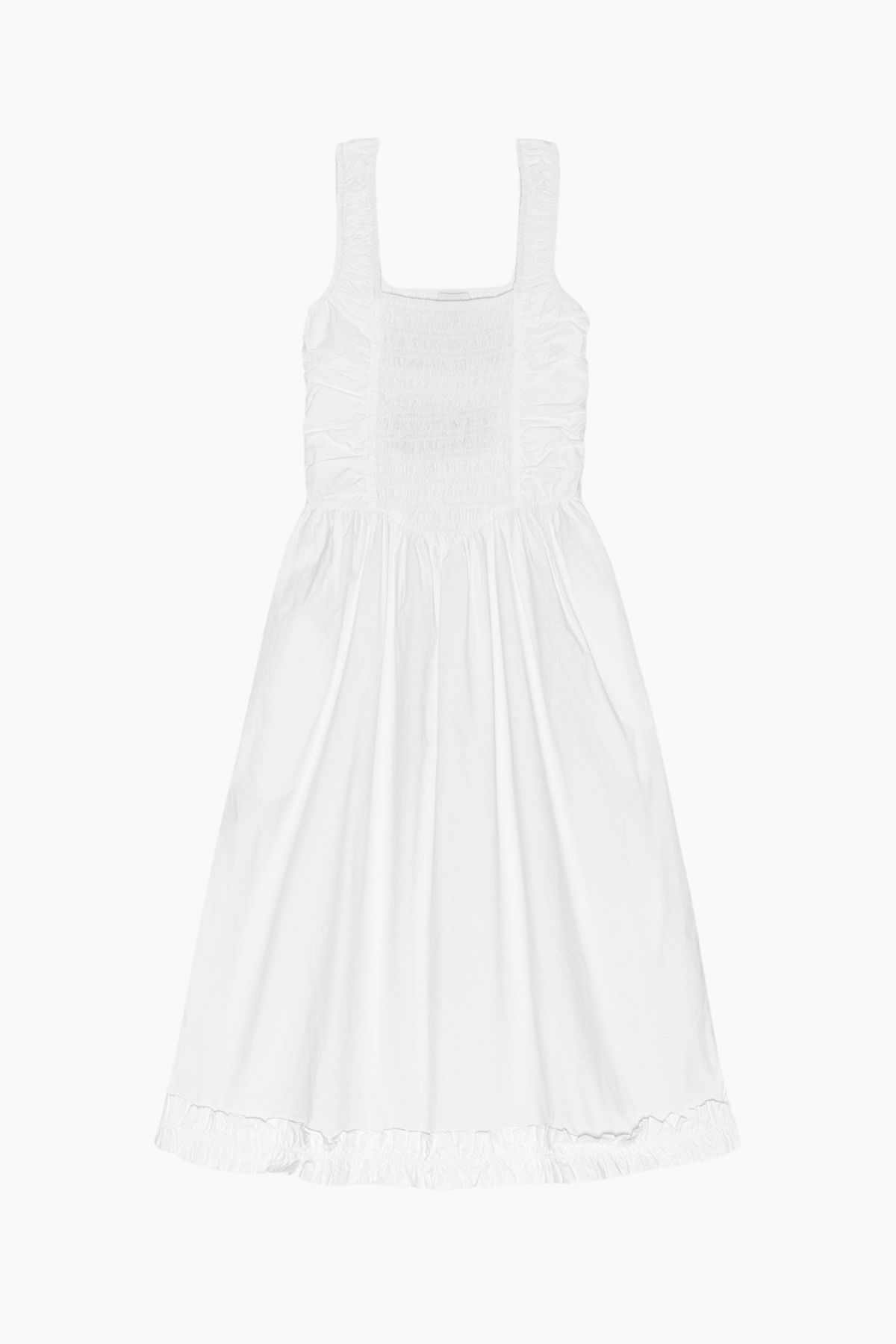 Cotton Poplin Midi Strap Smock Dress F9438 - Bright White - GANNI - Hvid M