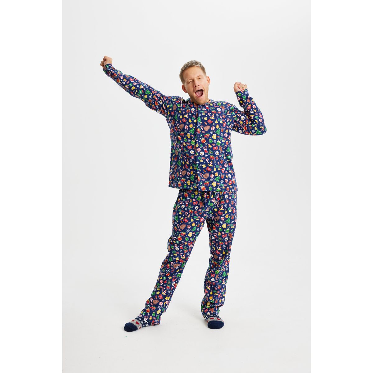 Crazy Julepyjamas Flannel Navy - herre / mænd.