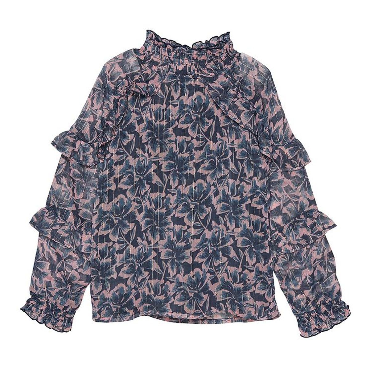 Creamie Bluse - Big Flower - Indigo Blue