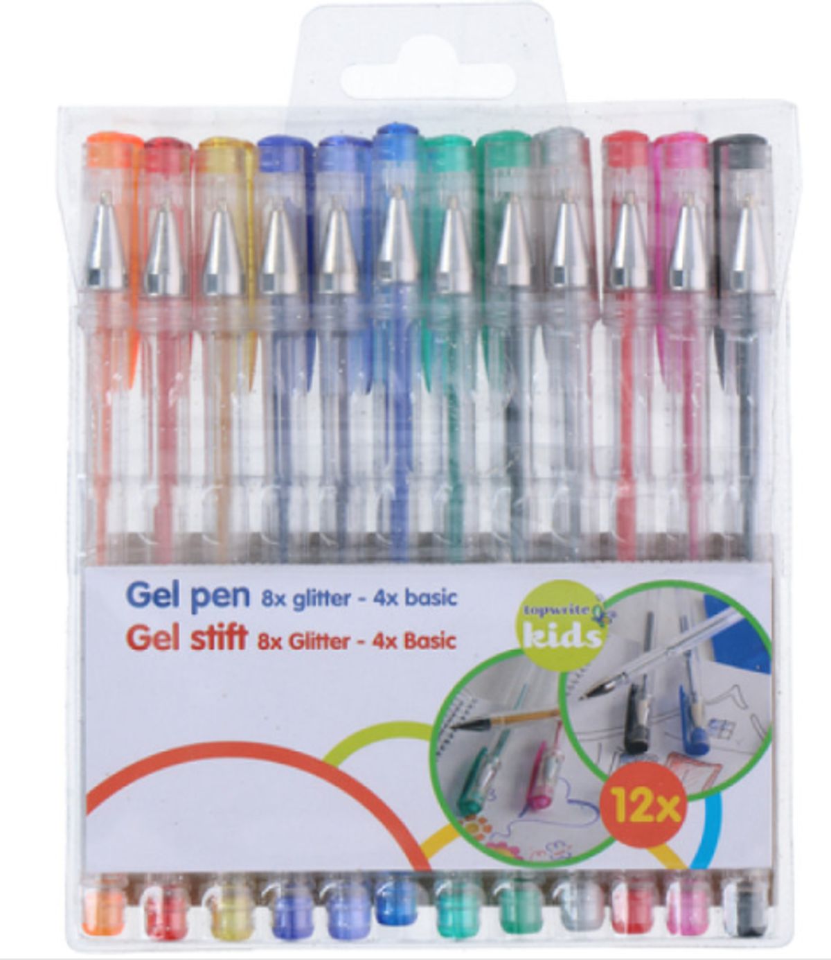 Creative Kids Gel kuglepen, 12 stk, Glitter