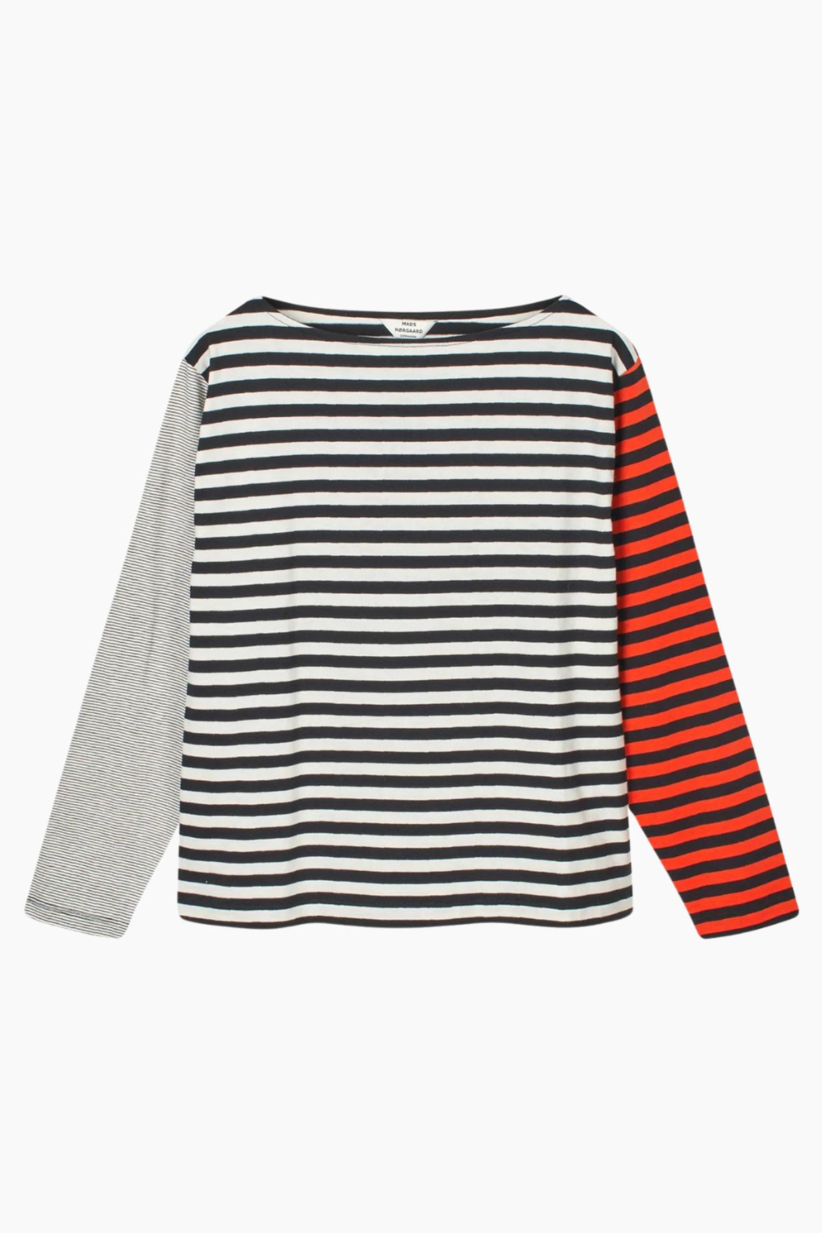 Crisp Jersey Silke Block Tee - Black/Snow White - Mads Nørgaard - Stribet M