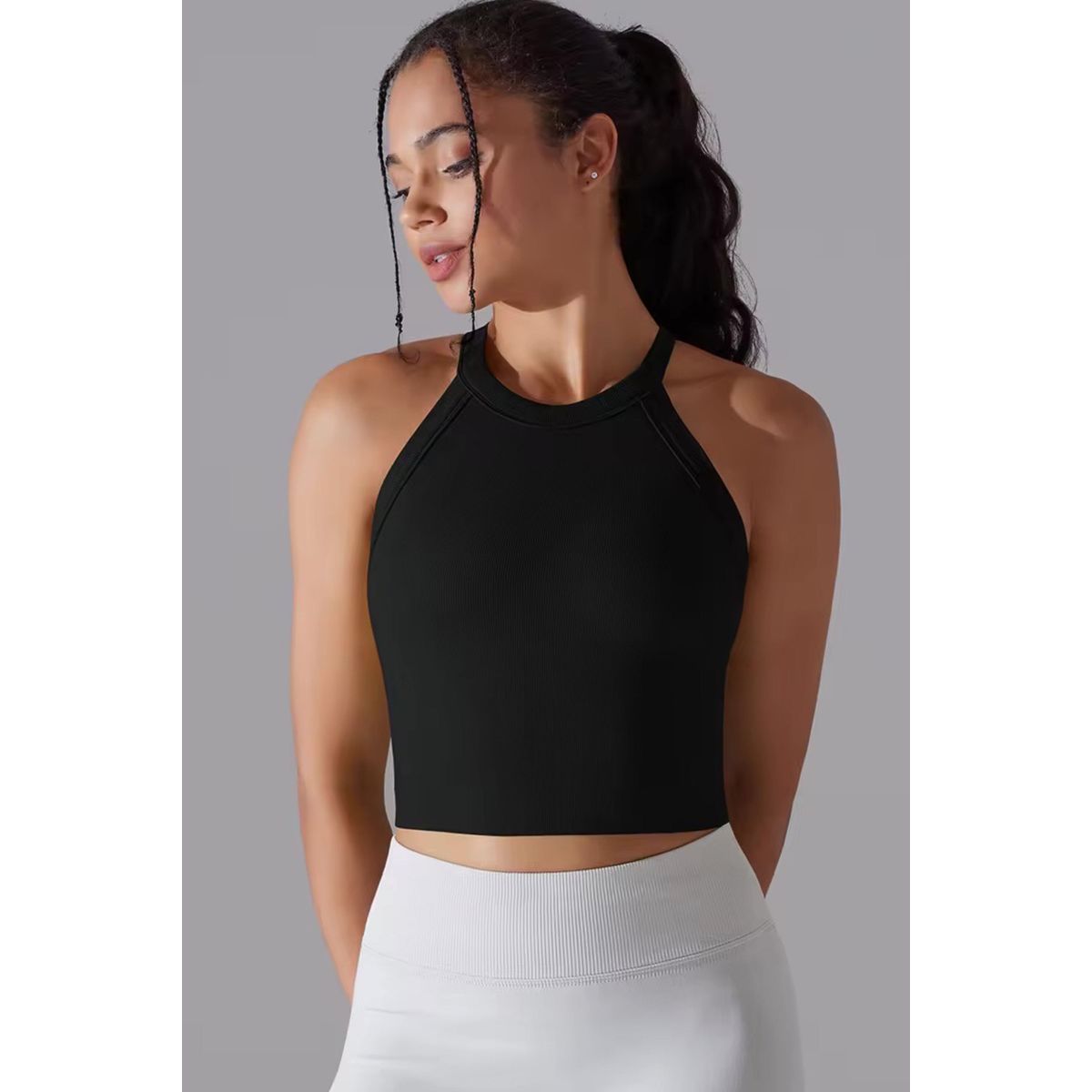 Crop top halterneck / Indbyggede Puder Black - Medium-Large / Black