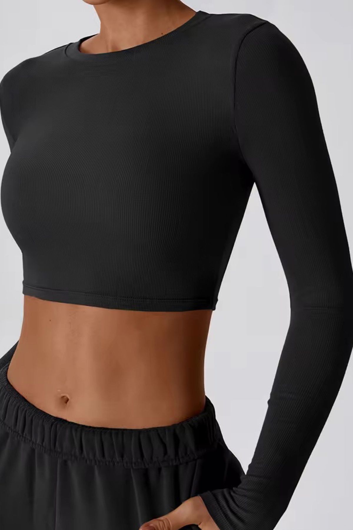 Crop top langt ærme Sort - Medium / Black