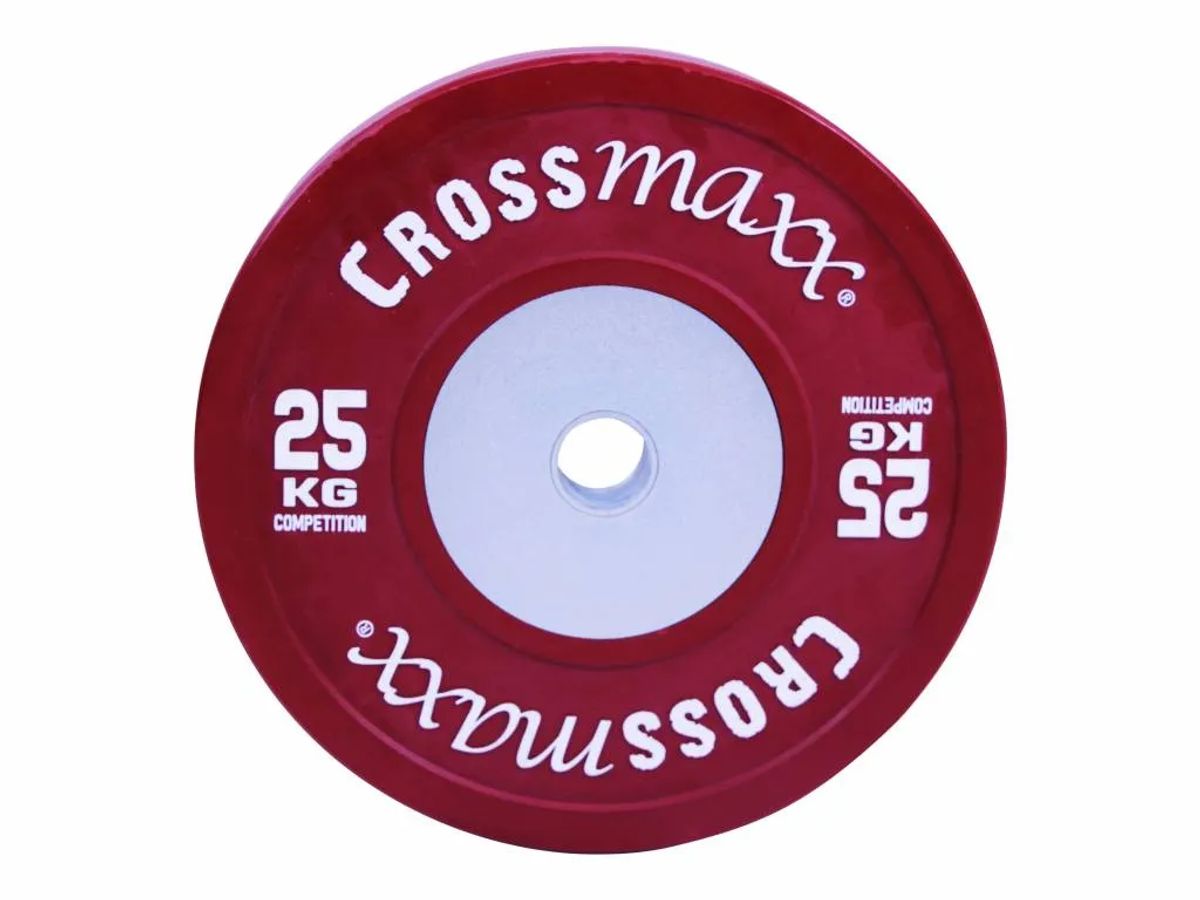 Crossmaxx Competition vægtskive 25 kg - rød. Af vulkaniseret gummi, slidstærk kvalitet. Til vægtløftning, crossfit og funktionel træning