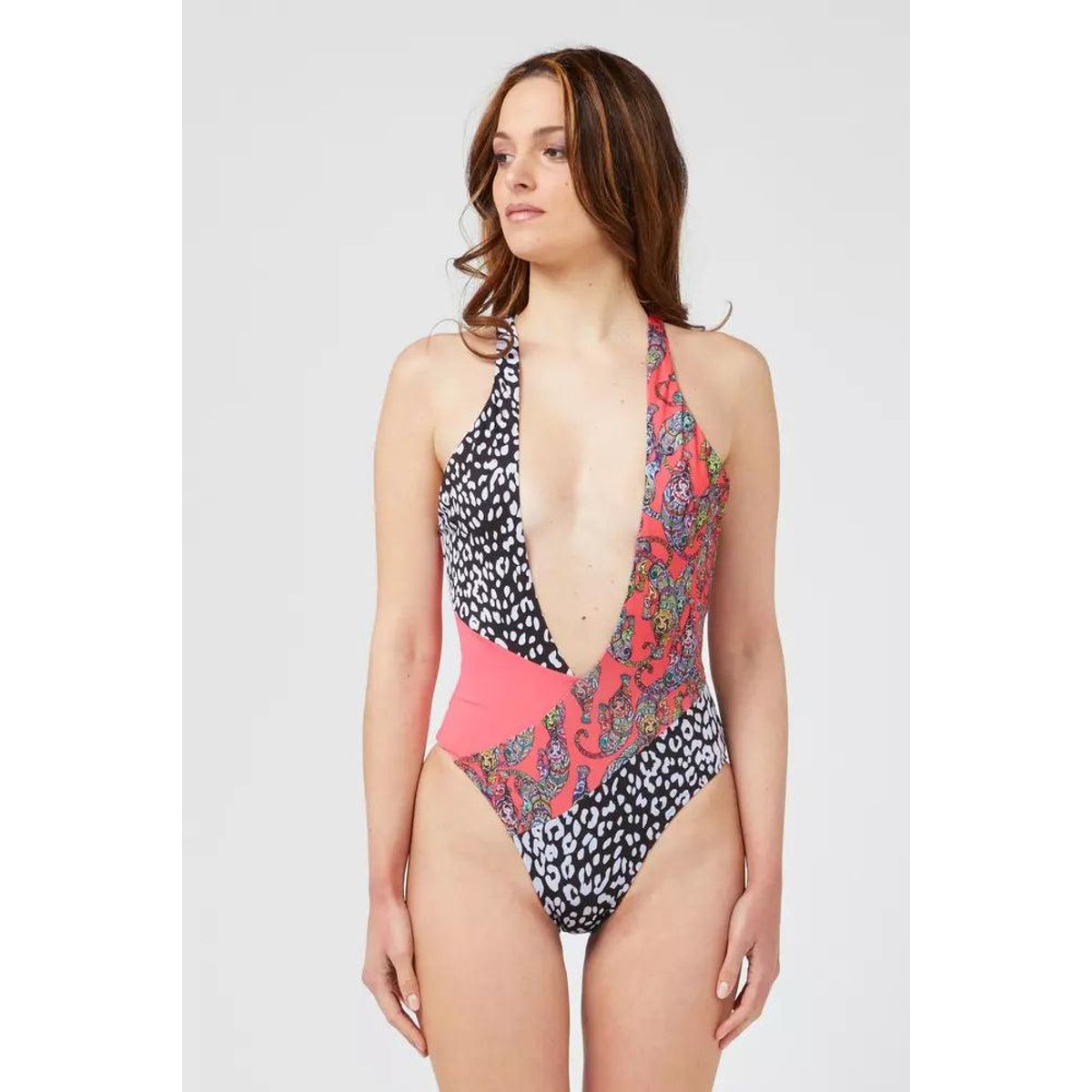 Custo Barcelona Fuchsia Patterned Swimsuit with Chic Neckline