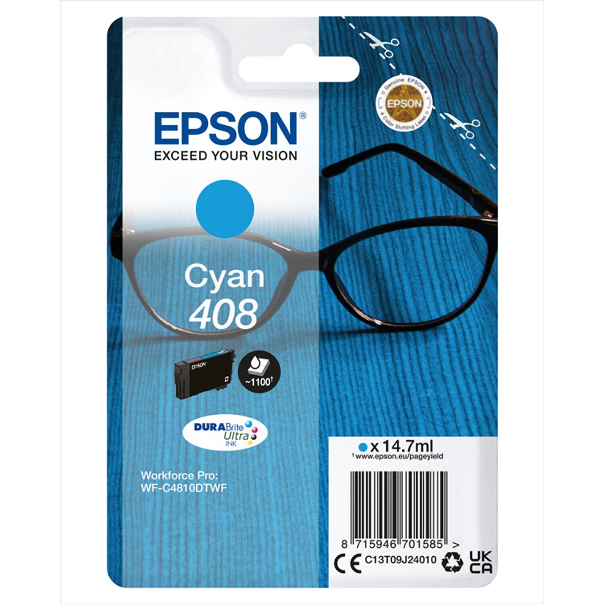 Cyan blækpatron - Epson 408 - 14,7 ml.