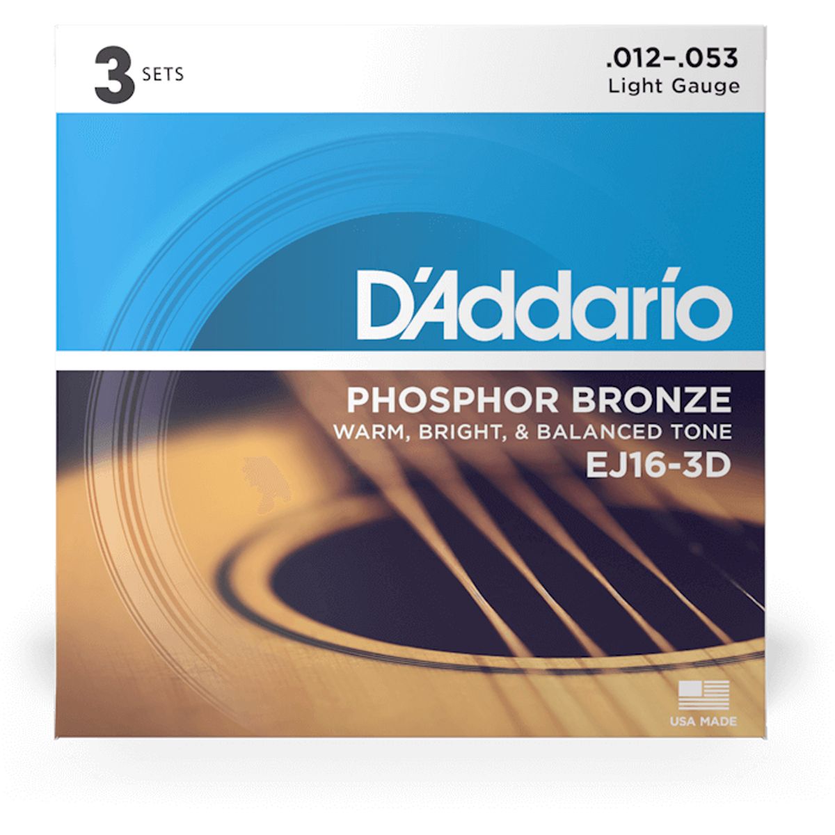 D'Addario EJ16-3D western-guitar-strenge, 012-053 (3 sæt)