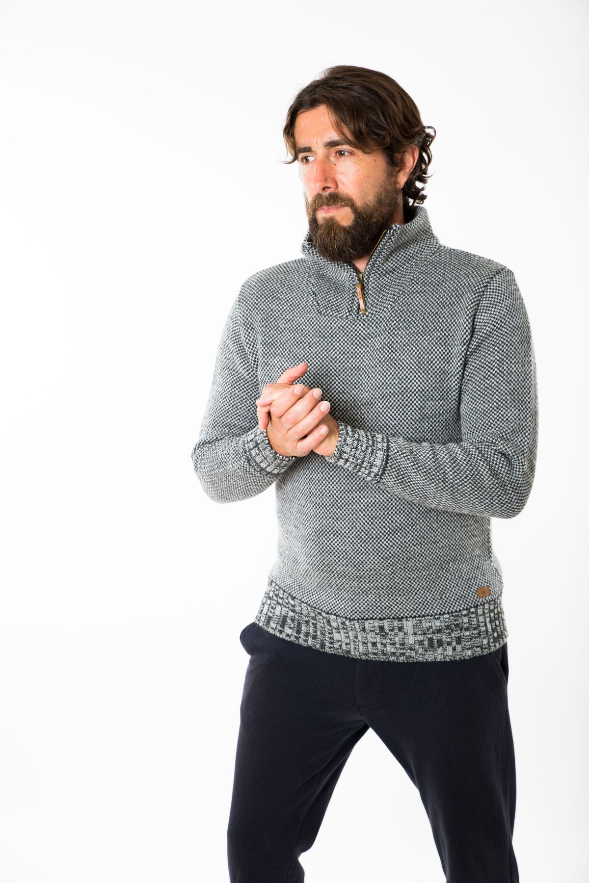 Dai 1/2 Zip Sweater - Fuza Wool - Silver Grey