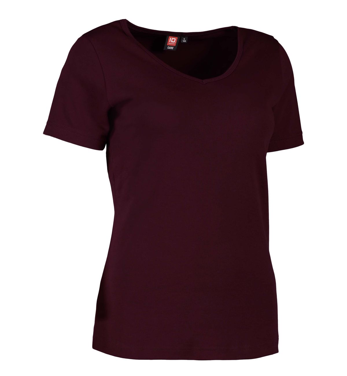 Dame t-shirt i mørk bordeaux med v-hals - 2XL