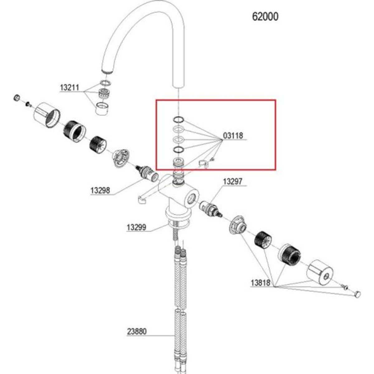 Damixa O-ringe og svingbegrænser Ø14,3 x 2,4 til svingtud (serie 16, Model Star, Titan, Venus)