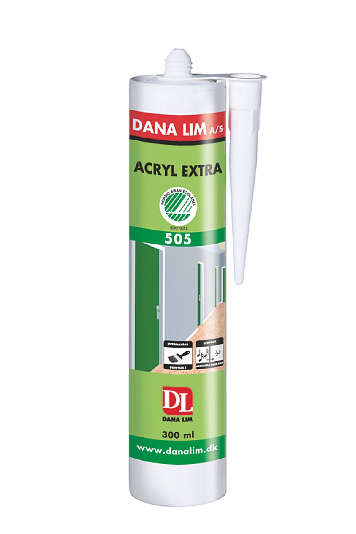 Dana Lim Acrylfugemasse 300ml hvid Extra 505 til indendørs fugeopgaver, Svanemærket