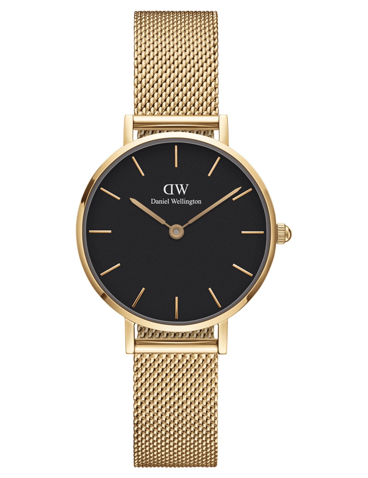 Daniel Wellington Ø28 mm Classic Petite Melrose dameur guldfarvet stål med sort skive