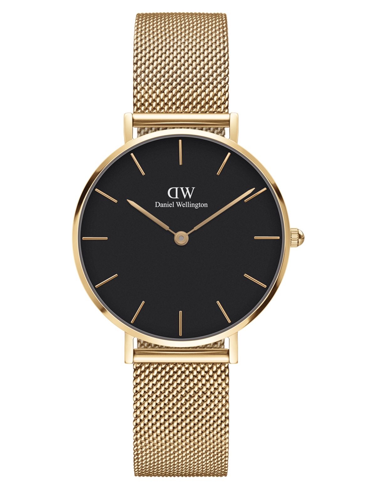 Daniel Wellington Ø32 mm Classic Petite Melrose dameur guldfarvet stål med sort urskive