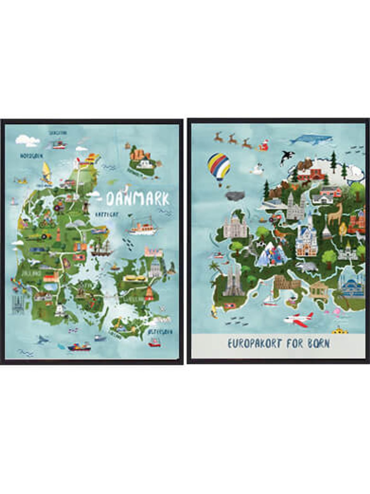 Danmark + Europa - håndtegnede plakat (Størrelse: L - 50x70cm (B2))