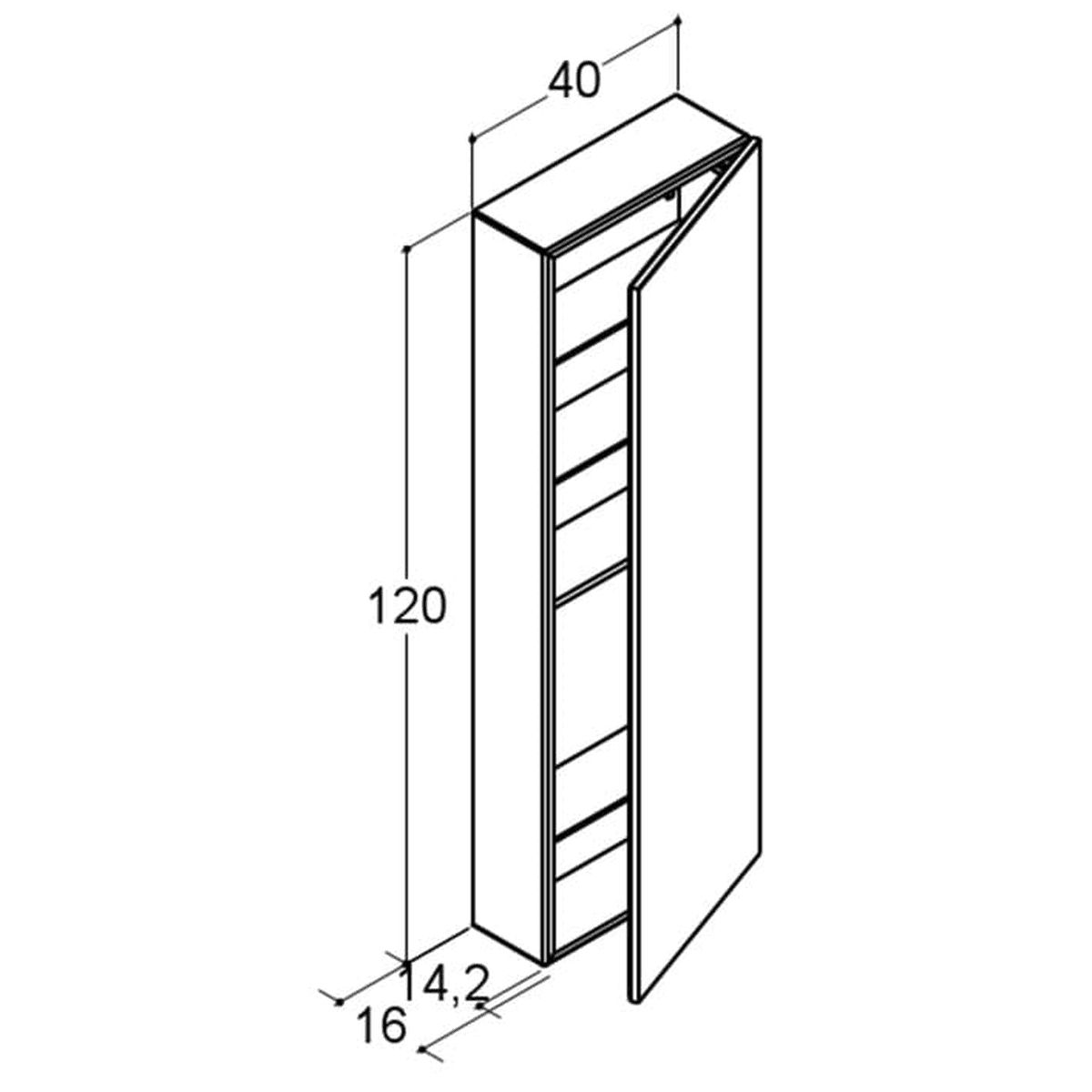 Dansani 120cm højskab med låge - 16cm dyb højrehængslet