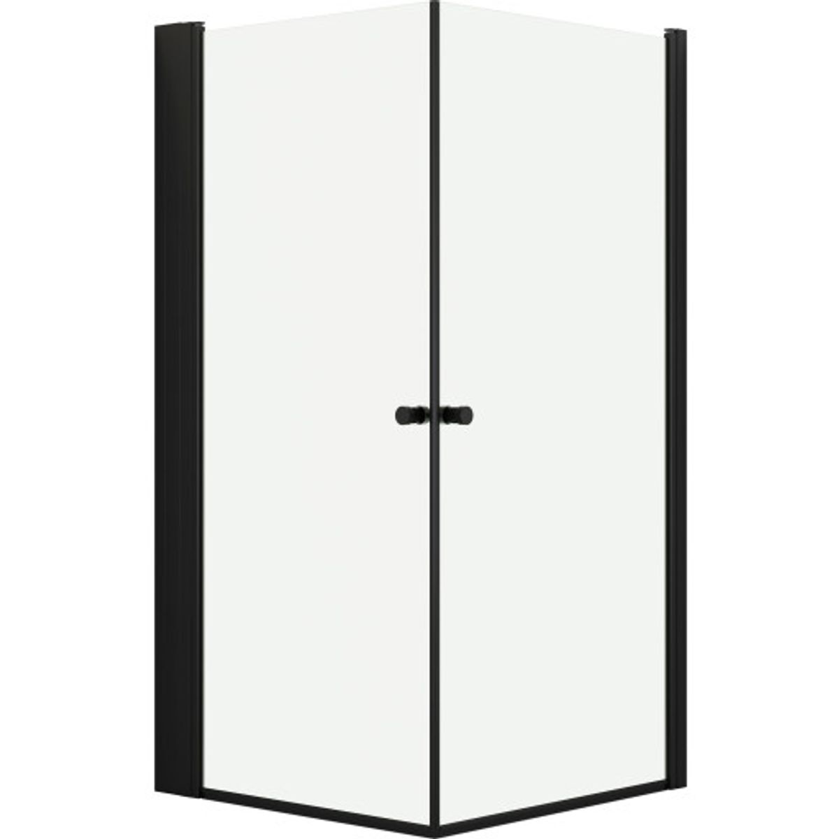 Dansani Match brusehjørne, model A+A+Tower reol, 97x97 cm, klart glas, sort